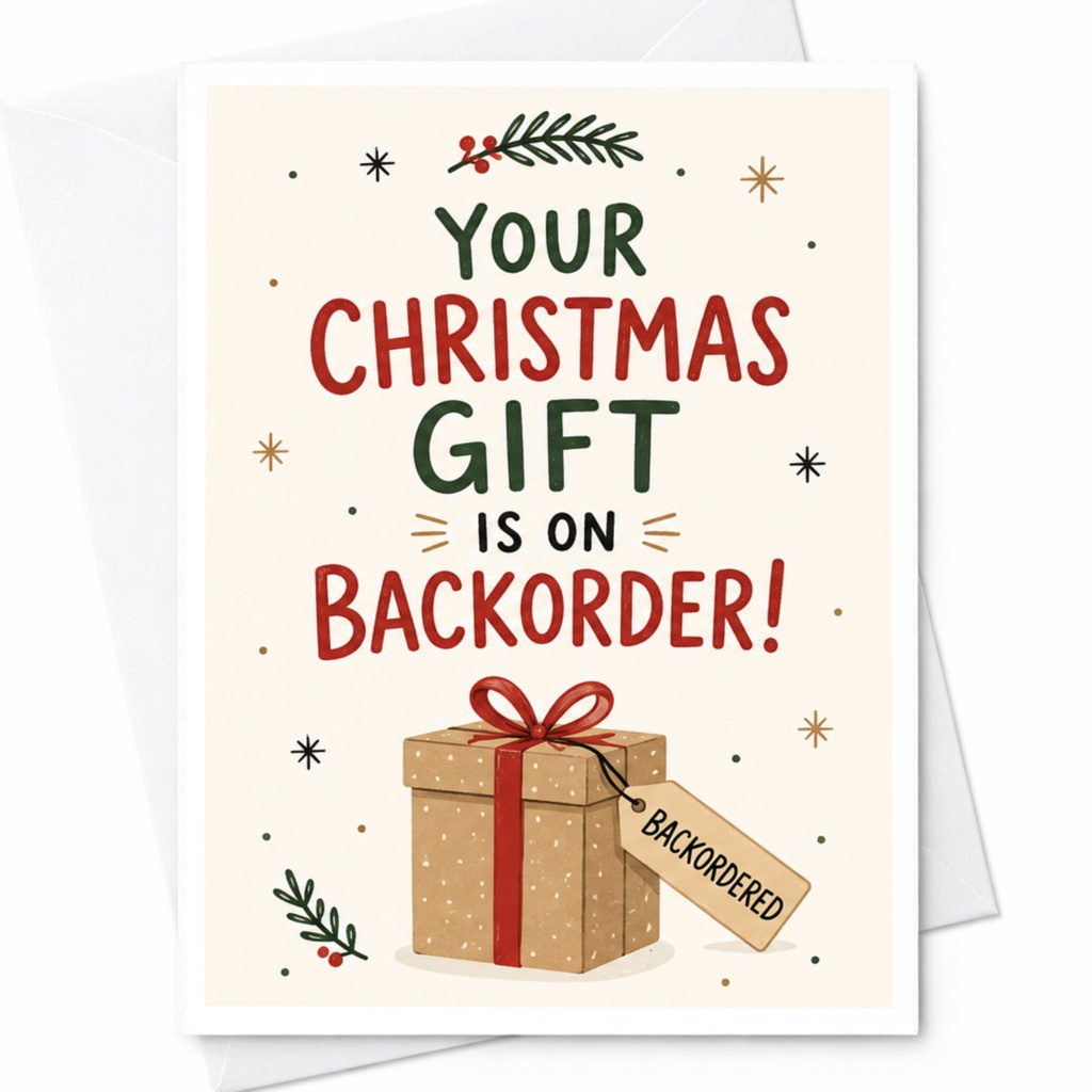 Your Christmas Gift Is On Backorder! Funny Christmas Card Holiday Greeting Card For Friend Family Cute Gift Box C6173