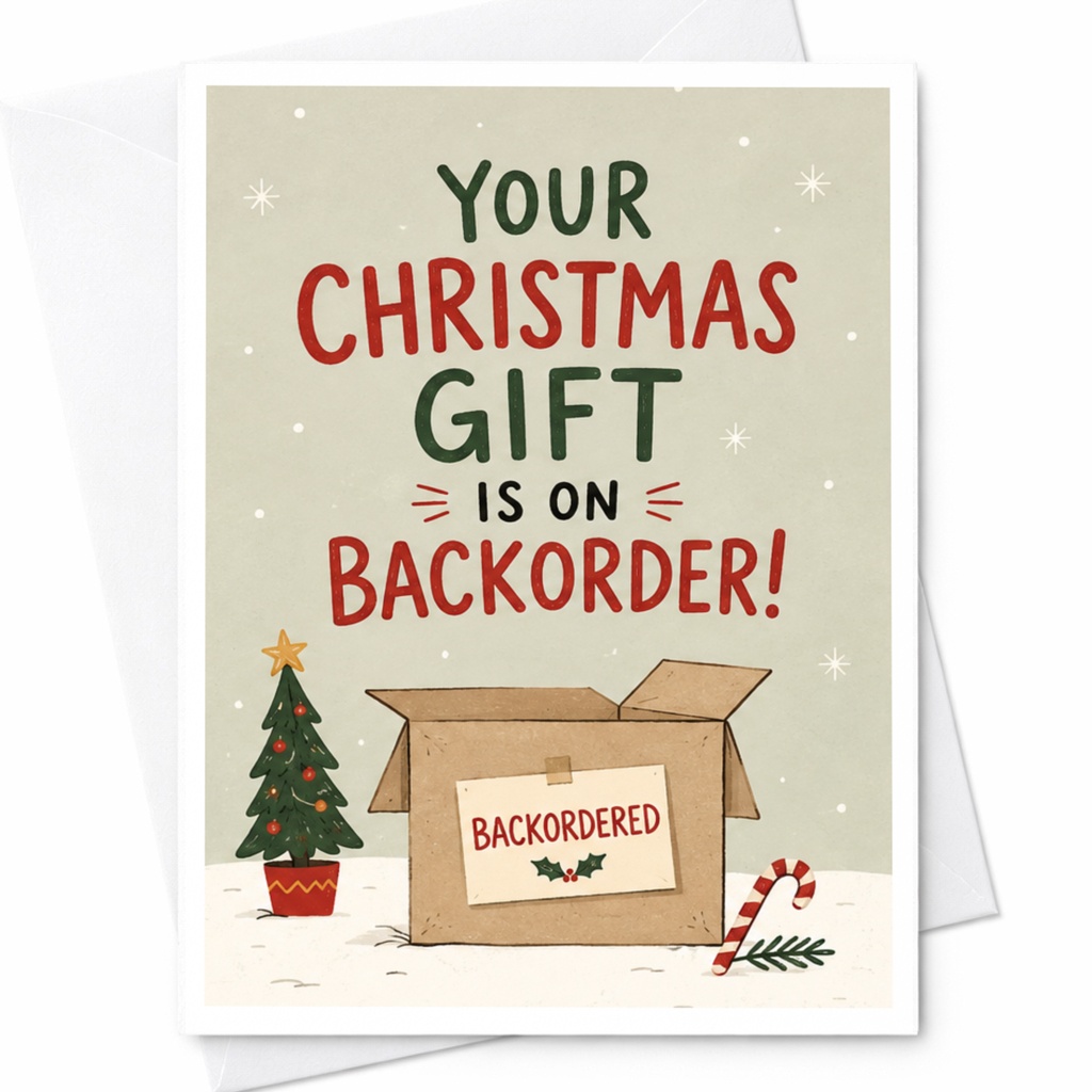 Your Christmas Gift Is On Backorder! Funny Christmas Card Holiday Greeting Card For Friend Family Cute Xmas Card C6174
