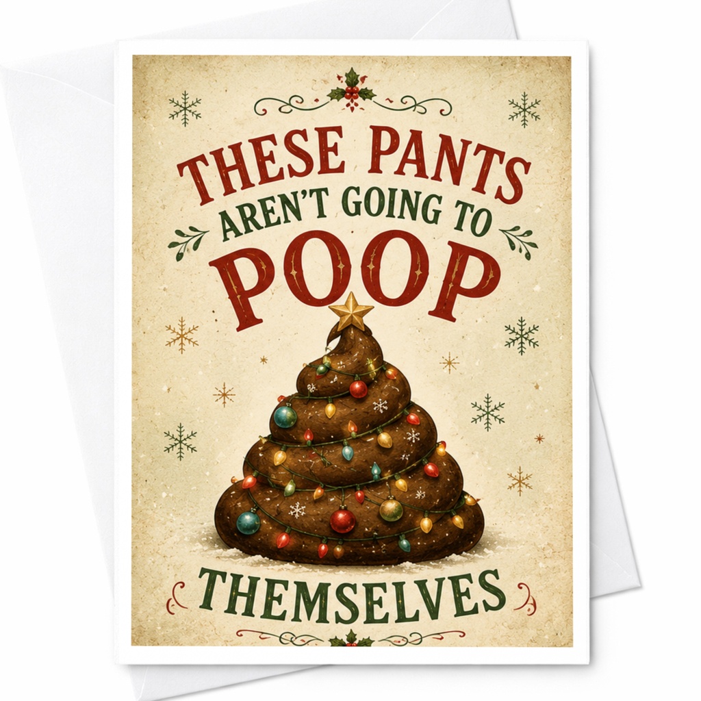 These Pants Aren't Going To Poop Themselves Funny Christmas Card Holiday Greeting Card For Friends Family C6180