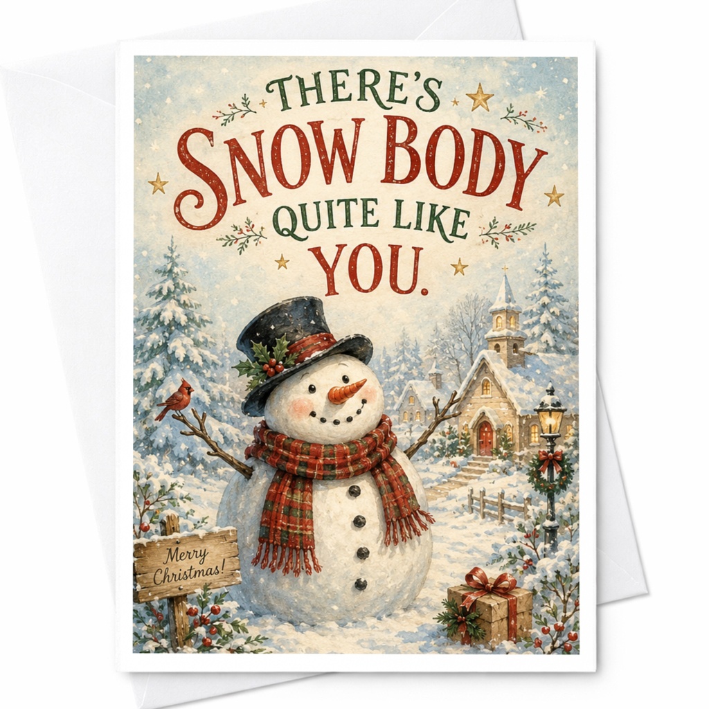 There's Snow Body Quite Like You Christmas Card Cute Snowman Winter Scene Holiday Greeting Card For Friend Family C6181