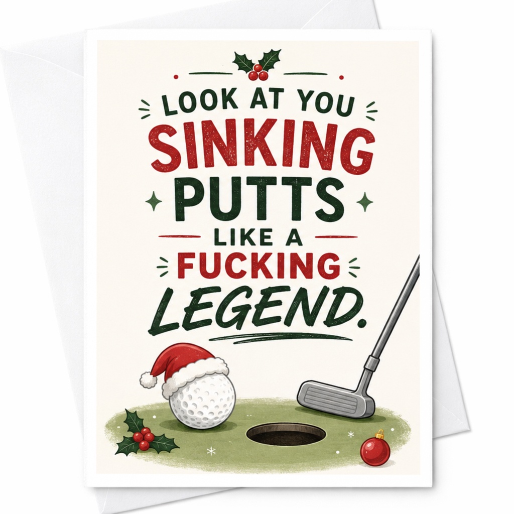 Look At You Sinking Putts Like A Fucking Legend Christmas Card Funny Golf Holiday Card For Golfer Xmas Greeting C6194
