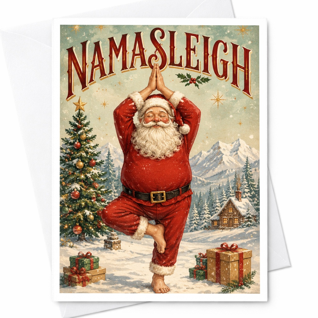 Namasleigh Funny Christmas Card Santa Doing Yoga Holiday Greeting Card For Yoga Lover Cute Festive Card With Santa C6226