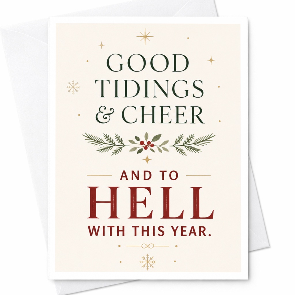 Good Tidings & Cheer And To Hell With This Year Christmas Card Funny Holiday Greeting Card For Friends Family C6241
