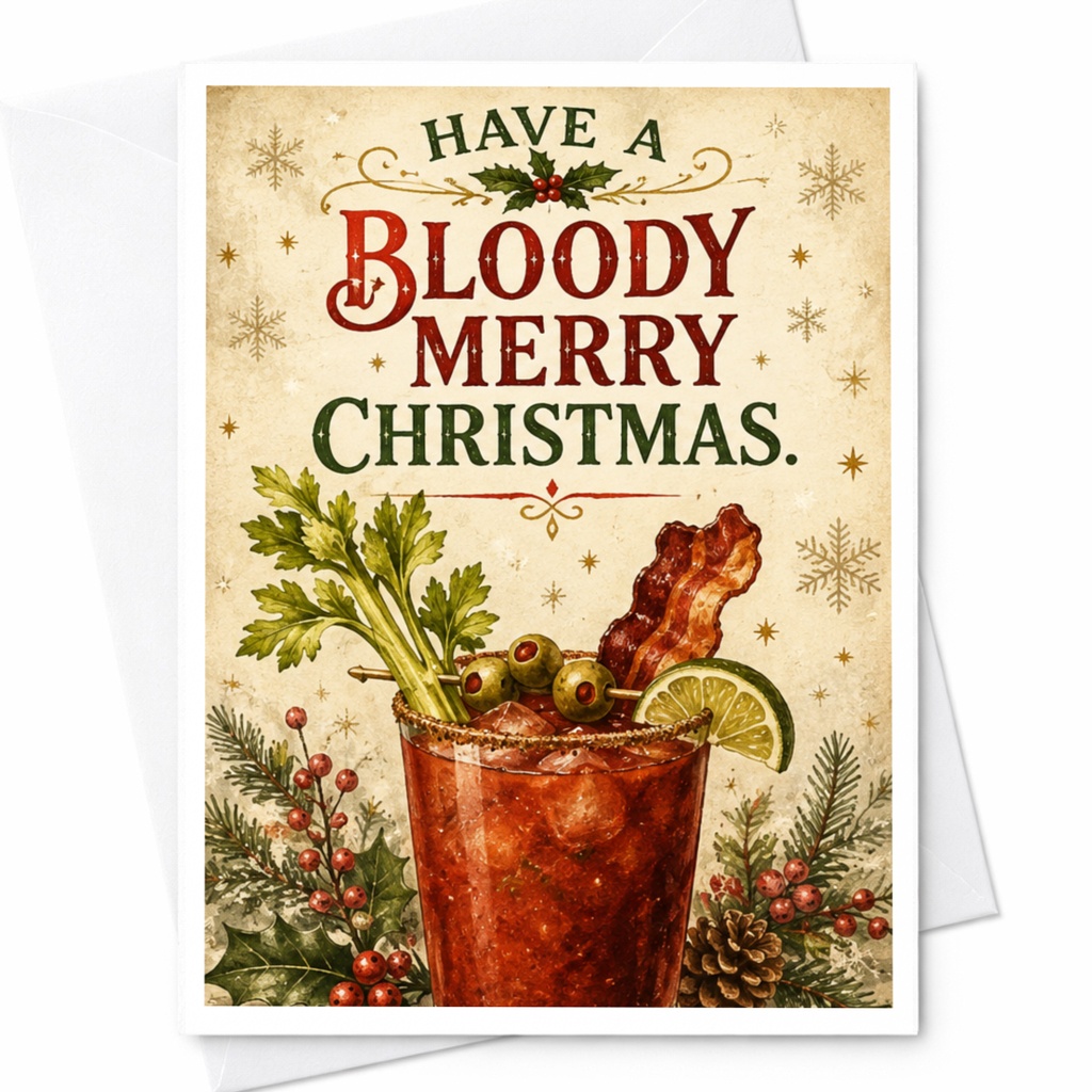 Have A Bloody Merry Christmas Funny Christmas Card Cocktail Lover Holiday Greeting Card For Friend Festive Card C6247