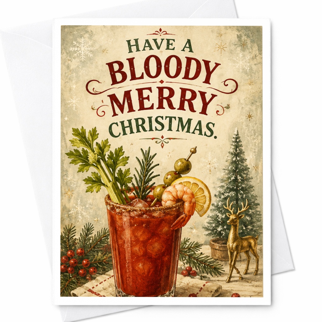 Have A Bloody Merry Christmas Funny Christmas Card Holiday Greeting Card Cocktail Lover Festive Card For Friend C6248