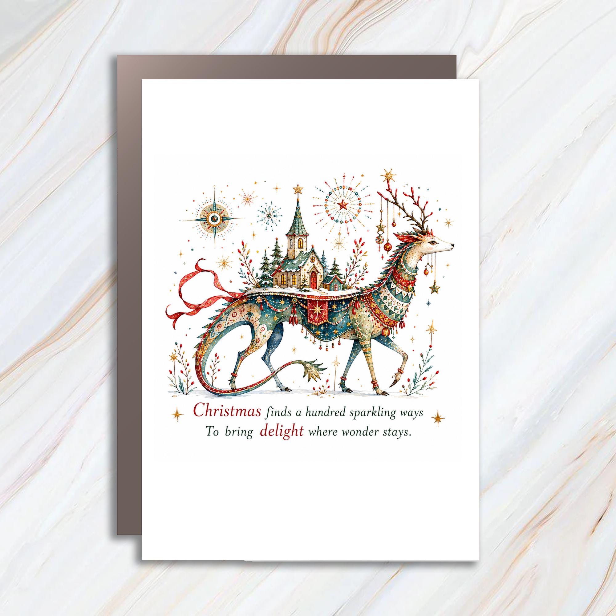 Christmas Finds A Hundred Sparkling Ways Delight Card Festive Reindeer Christmas Card Holiday Cheer For Family Friends C1379