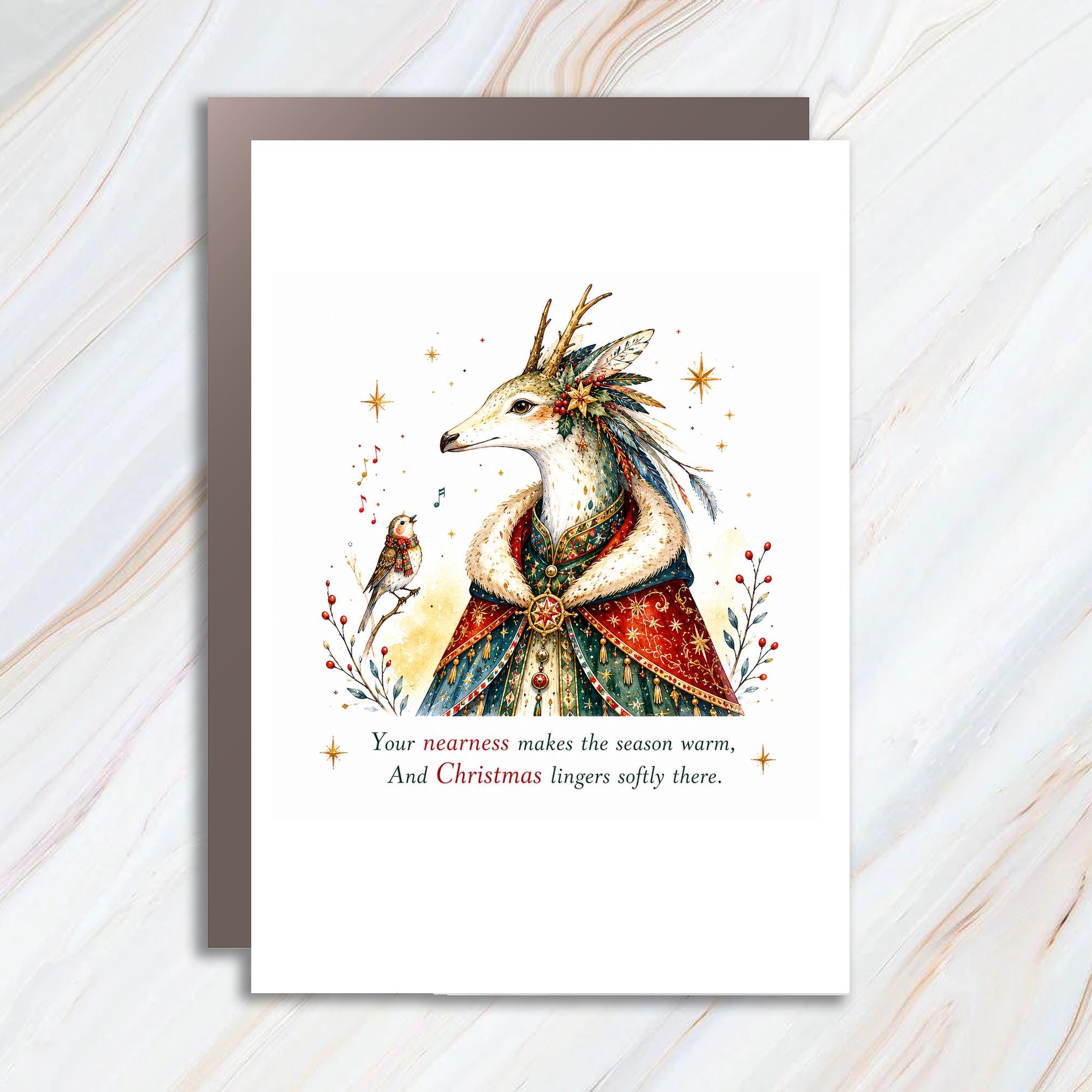 Your Nearness Makes The Season Warm, And Christmas Lingers Softly There. Festive Deer Christmas Card Holiday Greeting For Loved On C1384