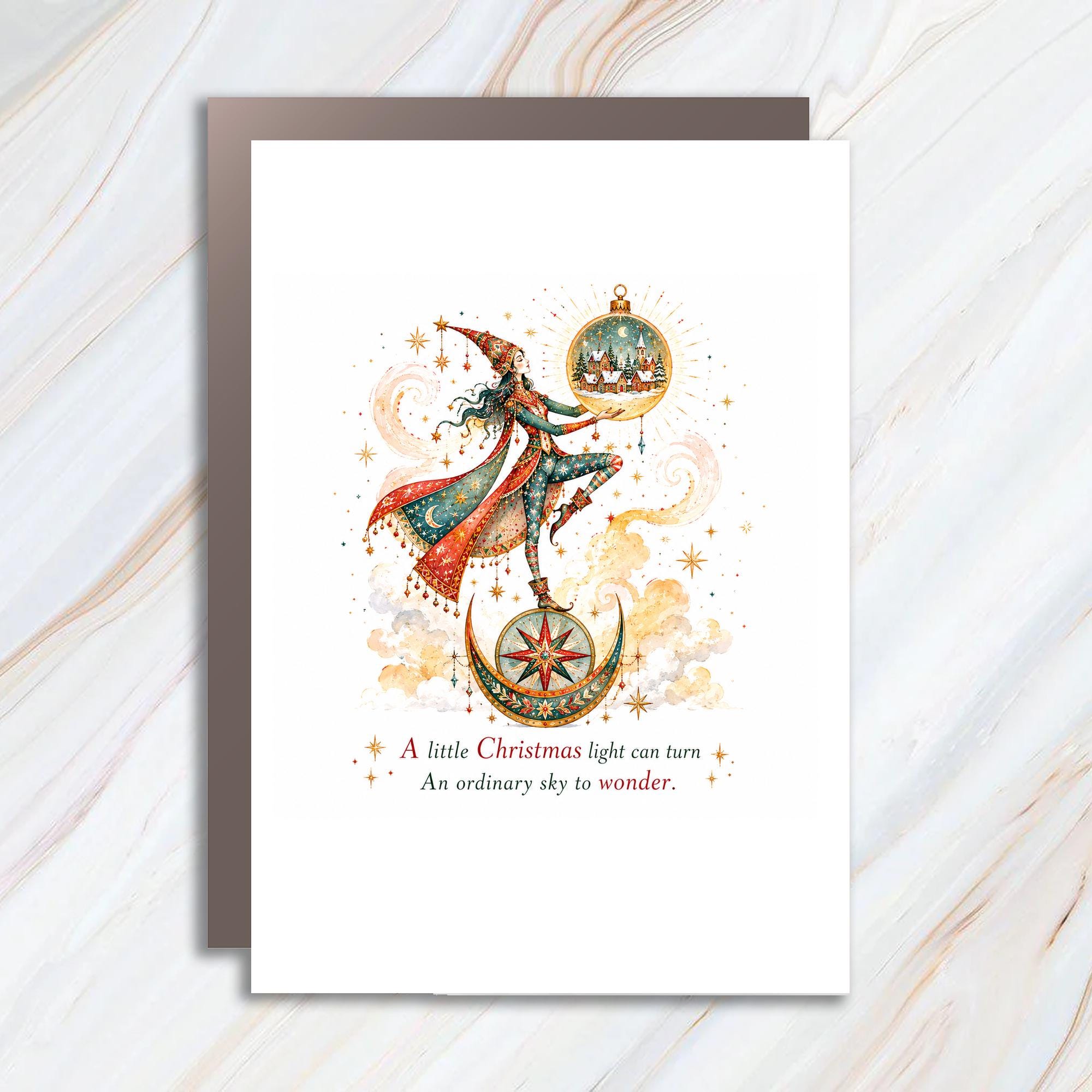 A Little Christmas Light Can Turn An Ordinary Sky To Wonder Whimsical Christmas Card Holiday Greeting Card Festive Art C1385