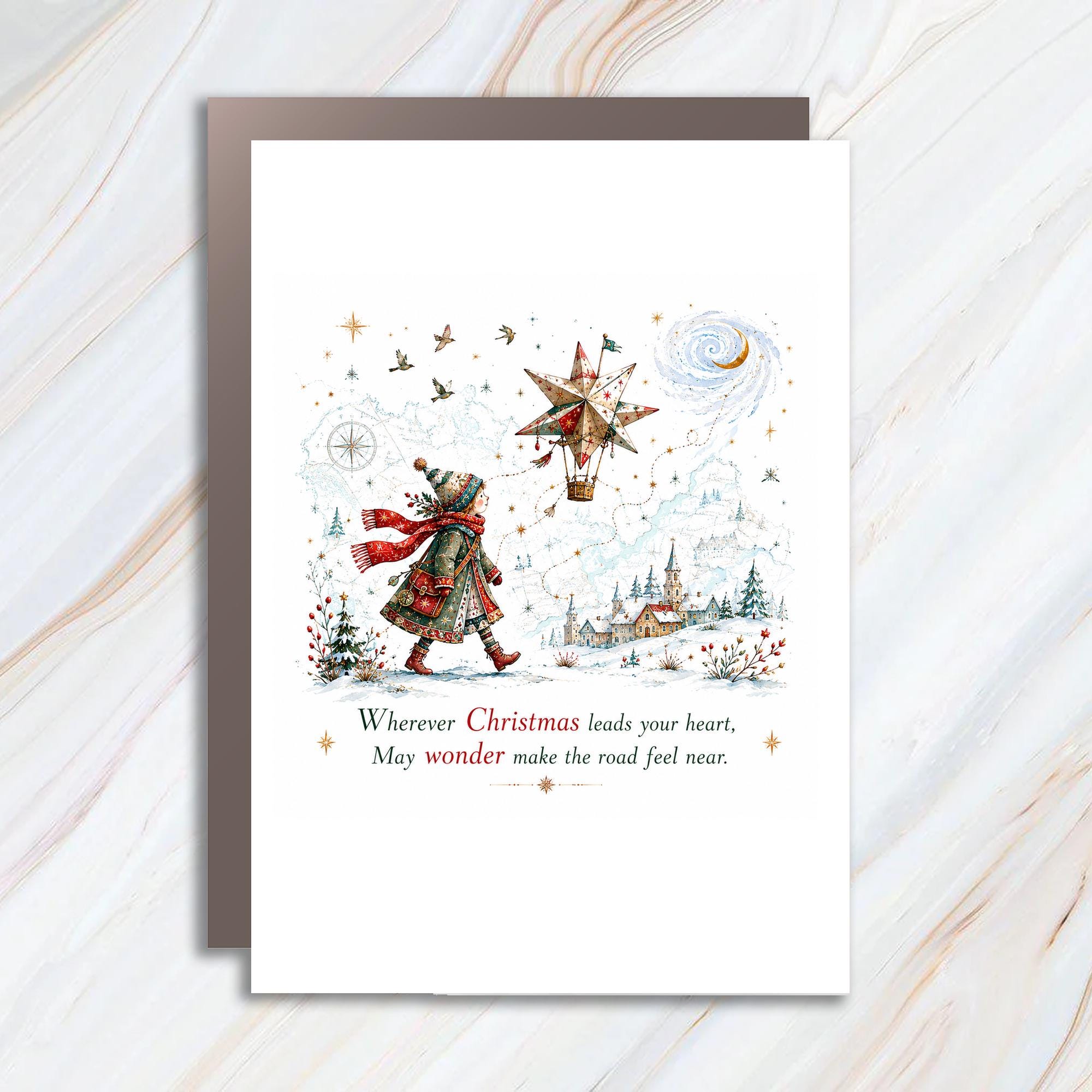 Wherever Christmas Leads Your Heart Christmas Card Holiday Greeting Card Winter Scene For Family Friends Festive Wishes C1386