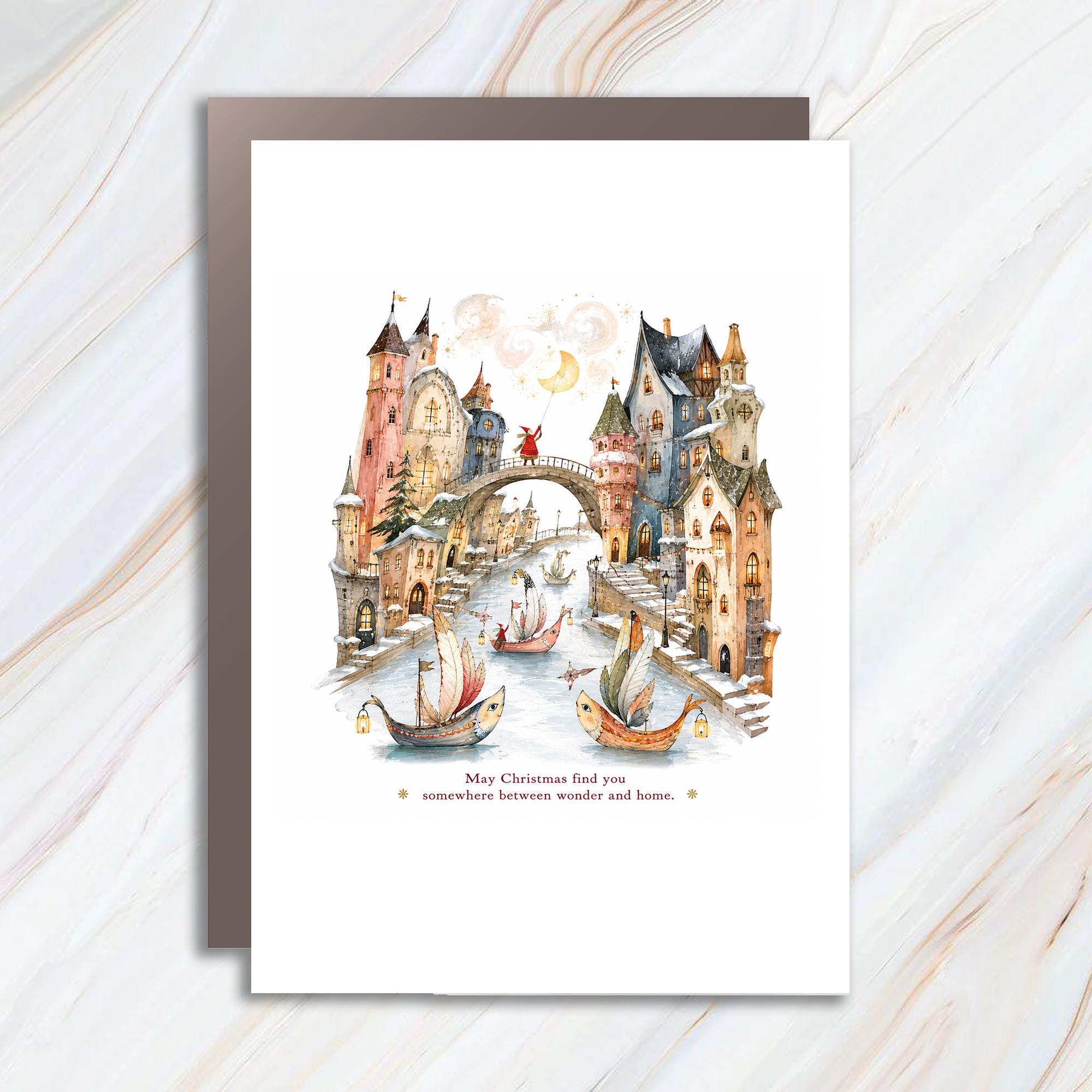 May Christmas Find You Somewhere Between Wonder And Home Whimsical Christmas Card Holiday Greeting Card For Family And Friends C1390