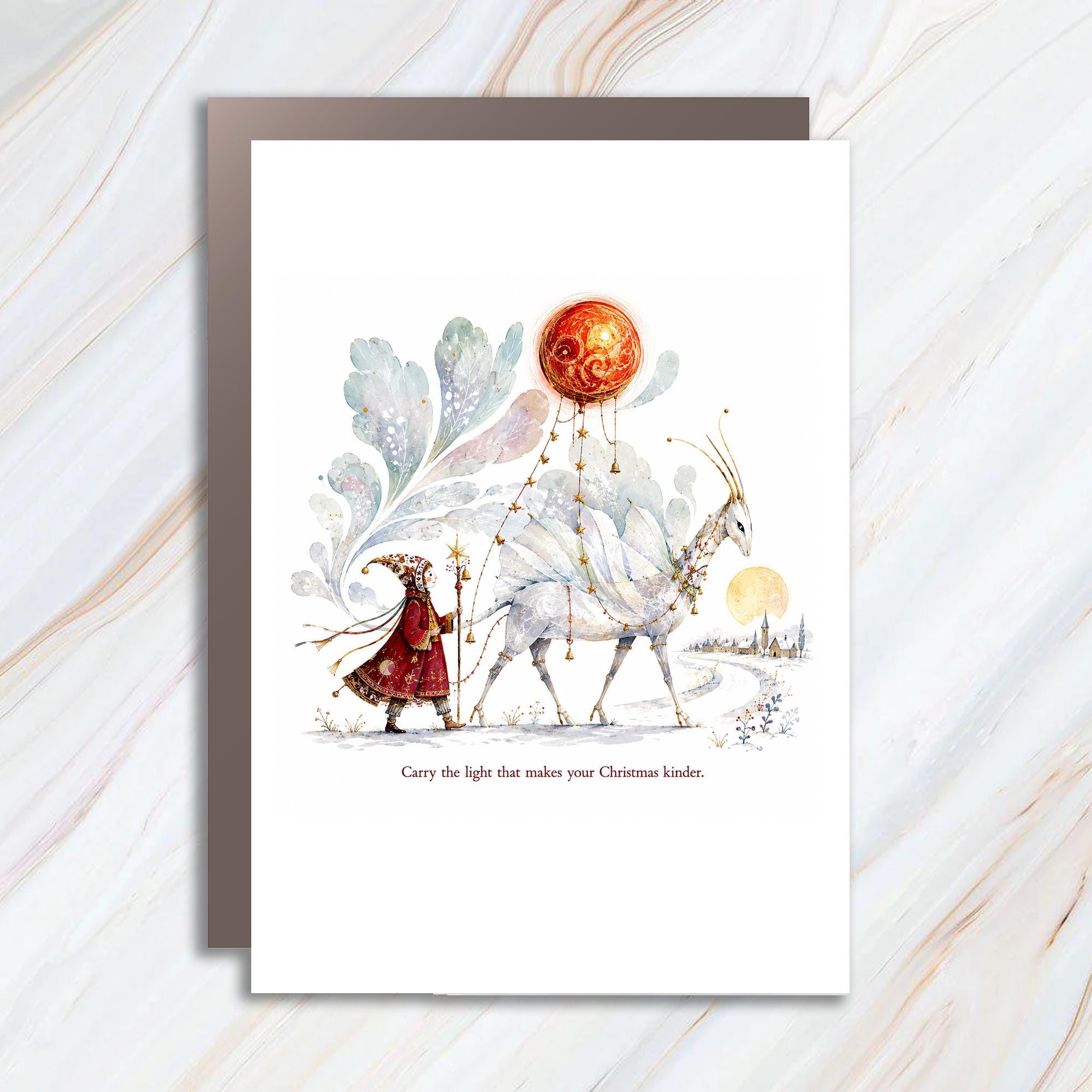 Carry The Light That Makes Your Christmas Kinder Christmas Card Whimsical Holiday Greeting Card Festive Art For Family Friends C1393