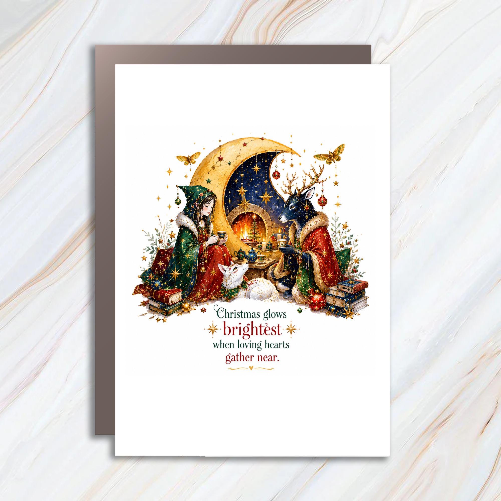 Christmas Glows Brightest When Loving Hearts Gather Near Enchanted Christmas Card Holiday Greeting Card Magical Winter Scene C1397