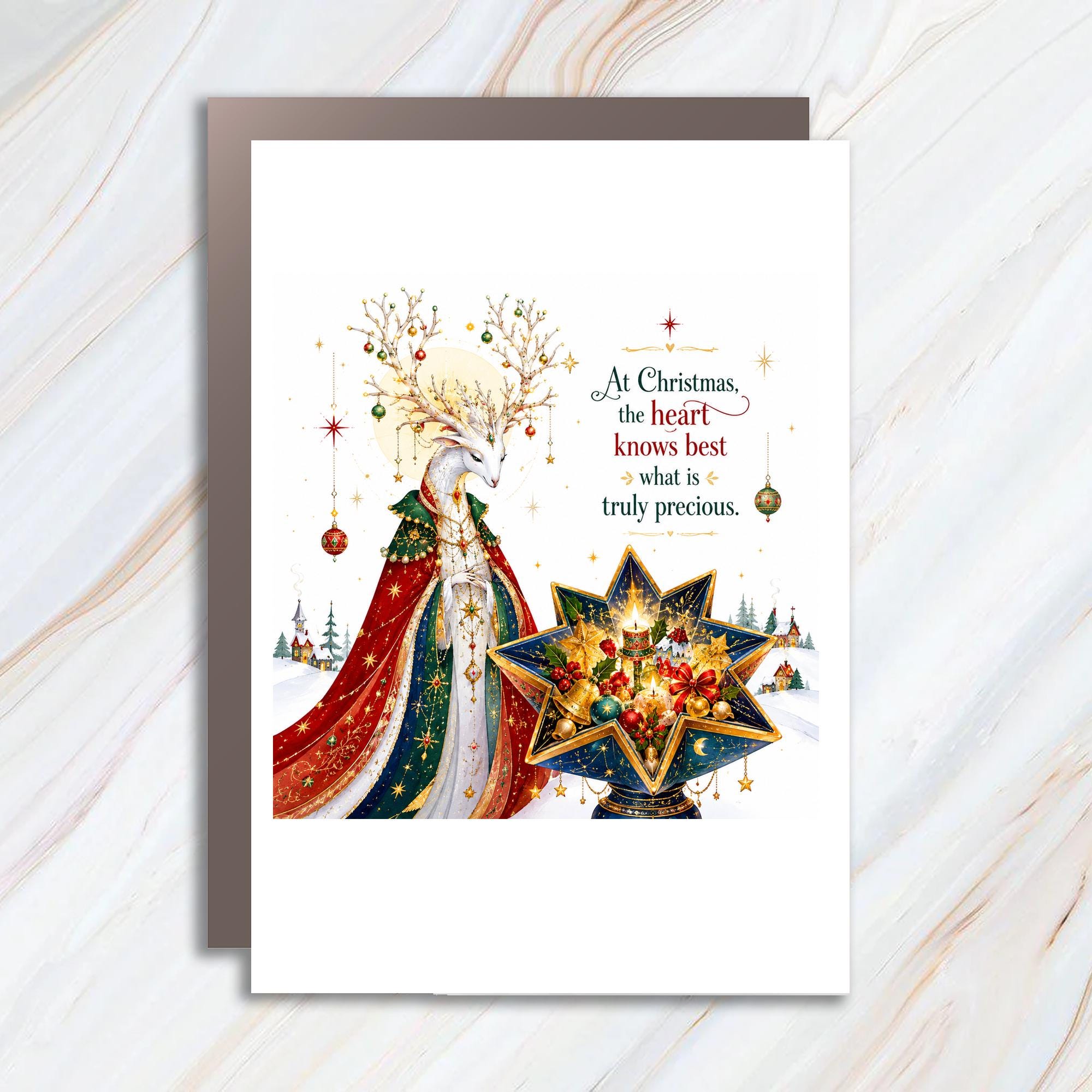At Christmas, The Heart Knows Best What Is Truly Precious Christmas Card Festive Deer Holiday Greeting Card C1405