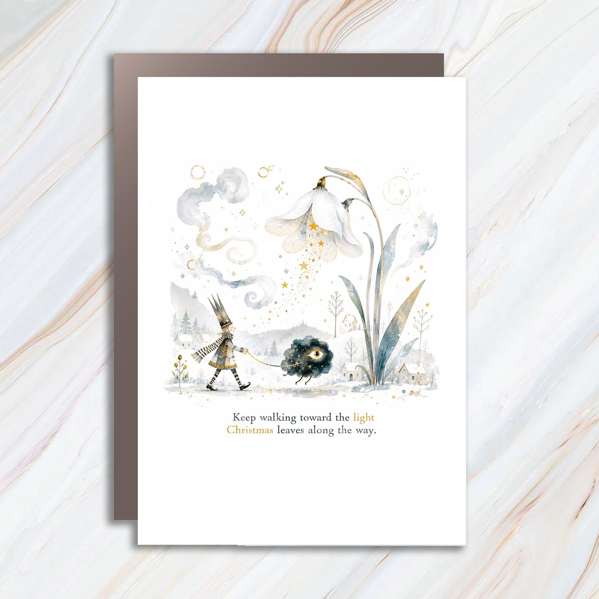 Keep Walking Toward The Light Christmas Card Whimsical Winter Scene Holiday Greeting Card For Friend Family Cute Festive C1406