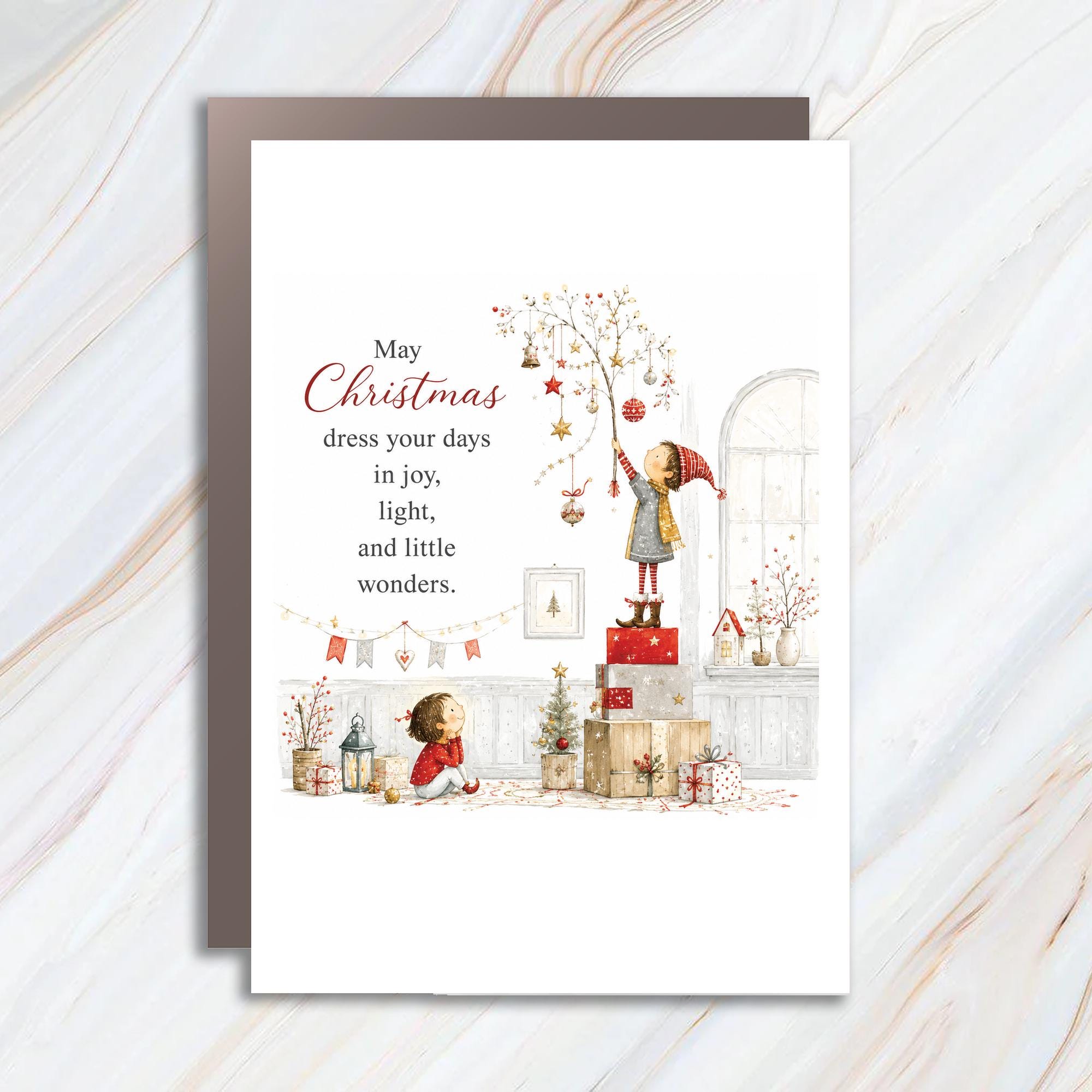May Christmas Dress Your Days In Joy Light And Little Wonders Christmas Card Cute Holiday Greeting For Kids Family Festive C1407
