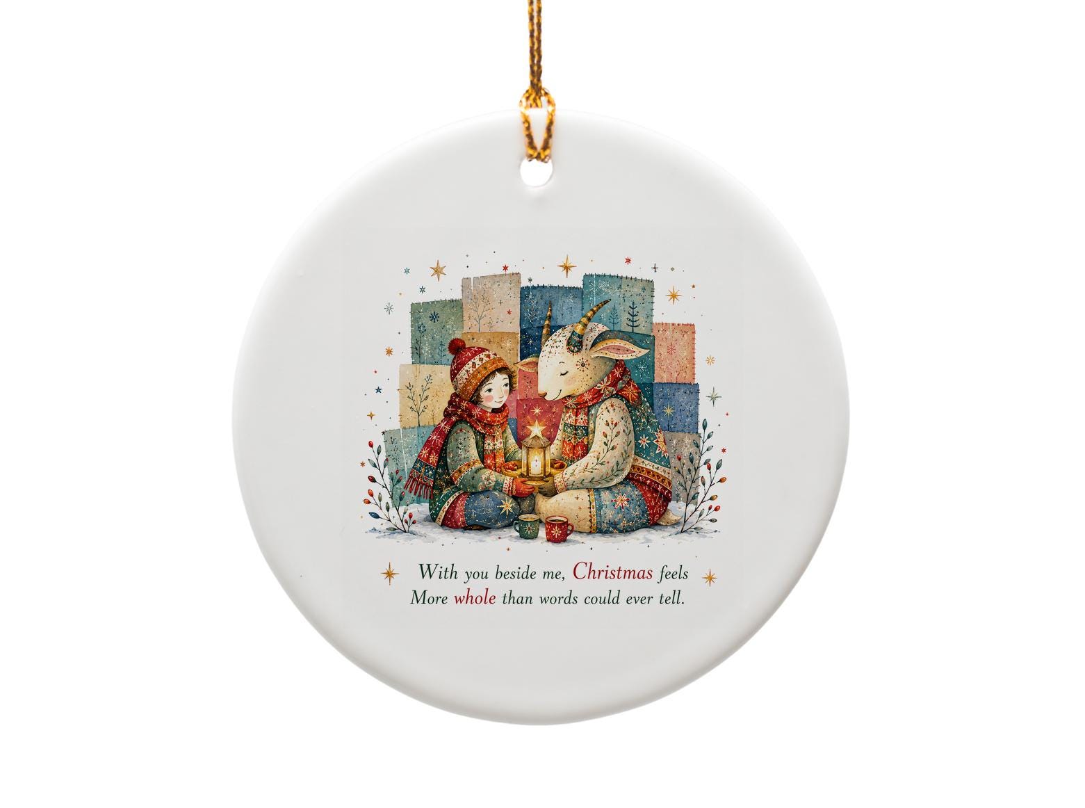 With You Beside Me Christmas Ornament Child And Goat Lantern Festive Holiday Decor Cozy Winter Scene Ornament O1382