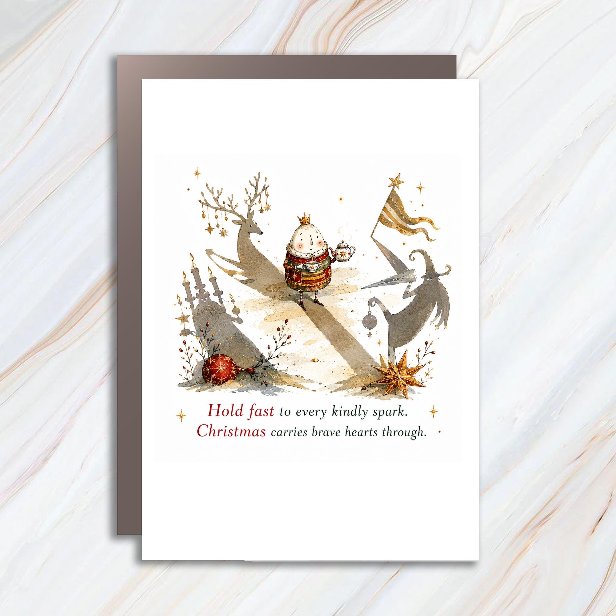 Hold Fast To Every Kindly Spark Christmas Card Festive Holiday Greeting Card Cute Character Art Winter Wishes C1383