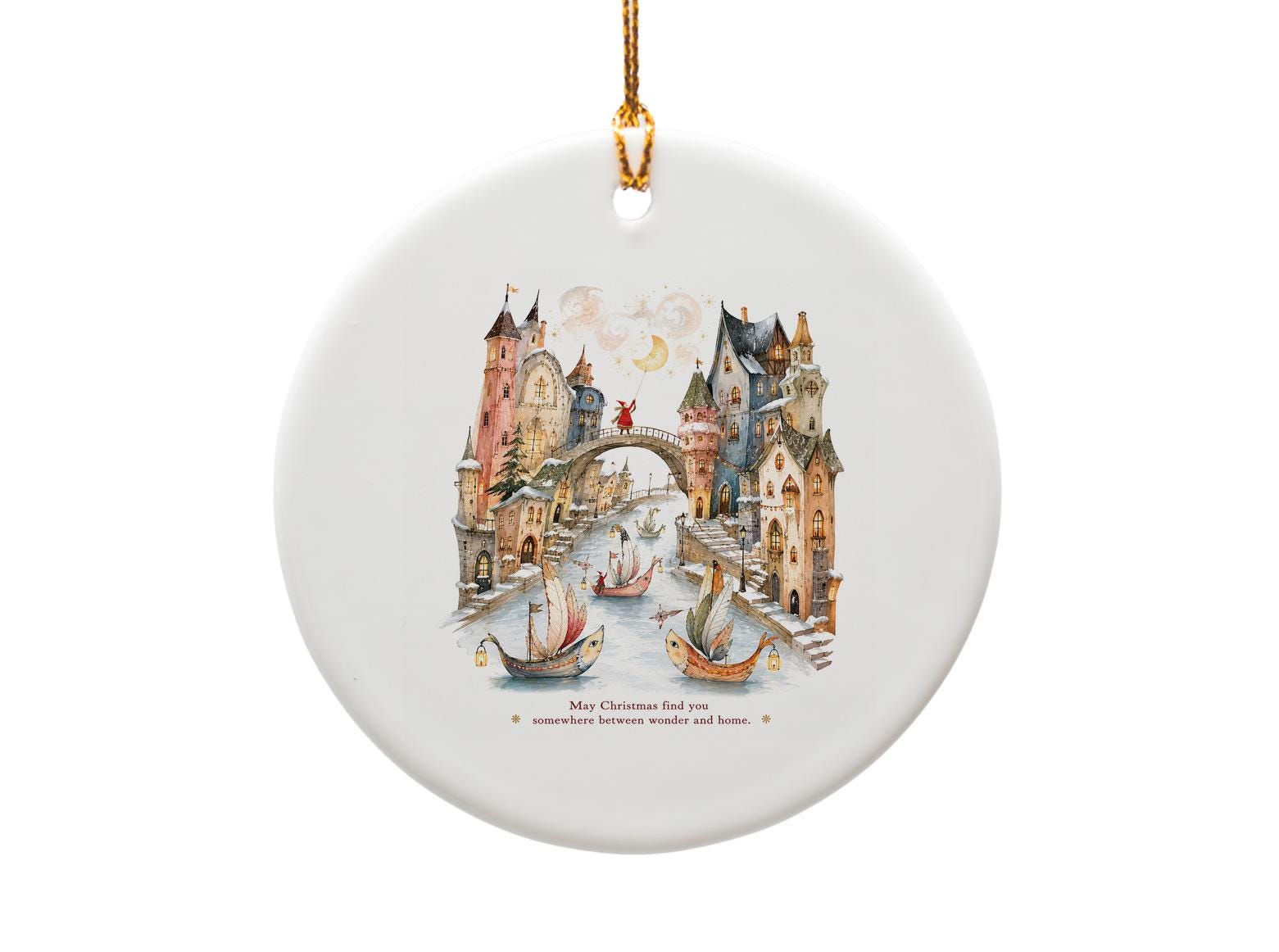 May Christmas Find You Somewhere Between Wonder And Home Christmas Ornament Whimsical Village Scene Holiday Decor O1390