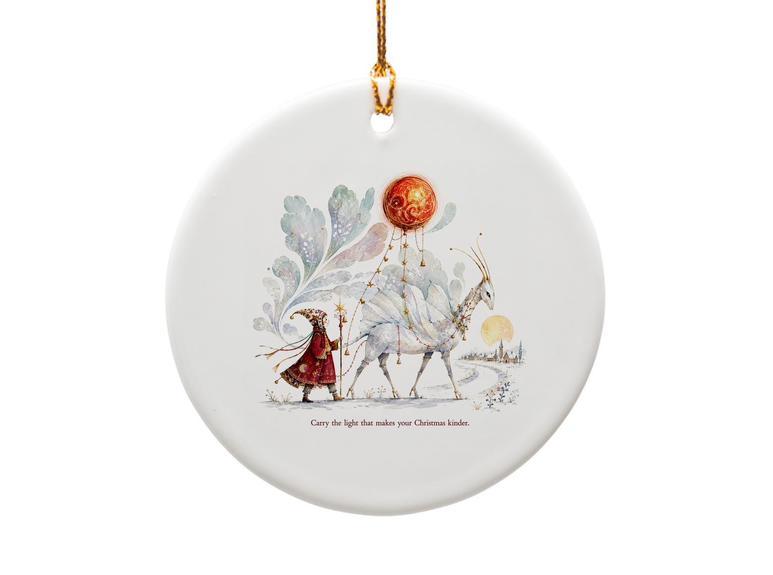 Carry The Light That Makes Your Christmas Kinder Fantasy Christmas Ornament Holiday Decor Magical Winter Scene O1393