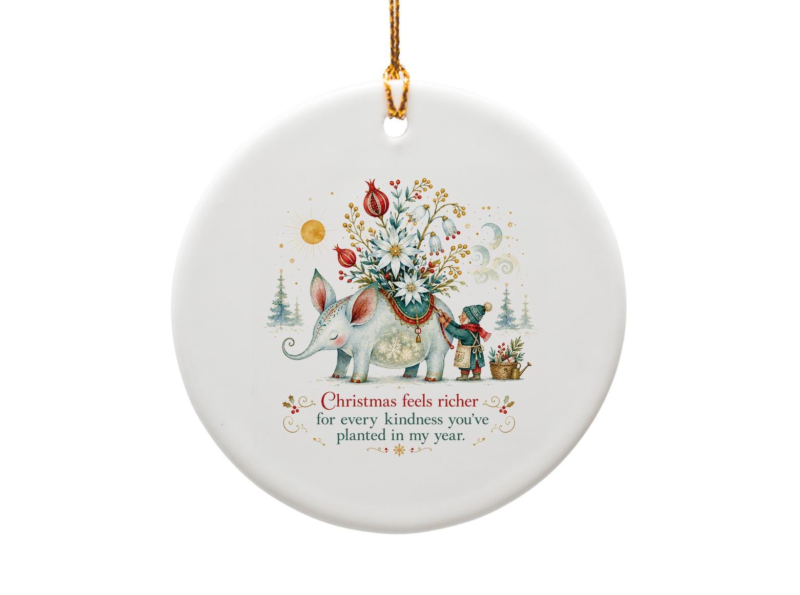 Christmas Feels Richer Ornament Holiday Decor Elephant With Flowers Child Festive Christmas Ornament Gift For Her O1396