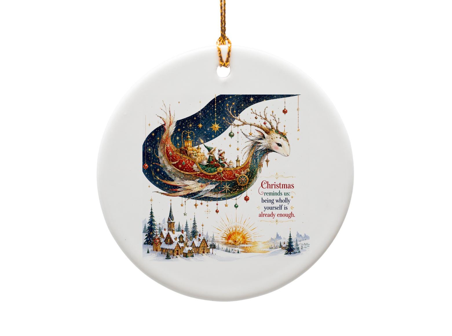 Christmas Reminds Us Being Wholly Yourself Is Already Enough Ornament Whimsical Holiday Decor Reindeer Sleigh O1399