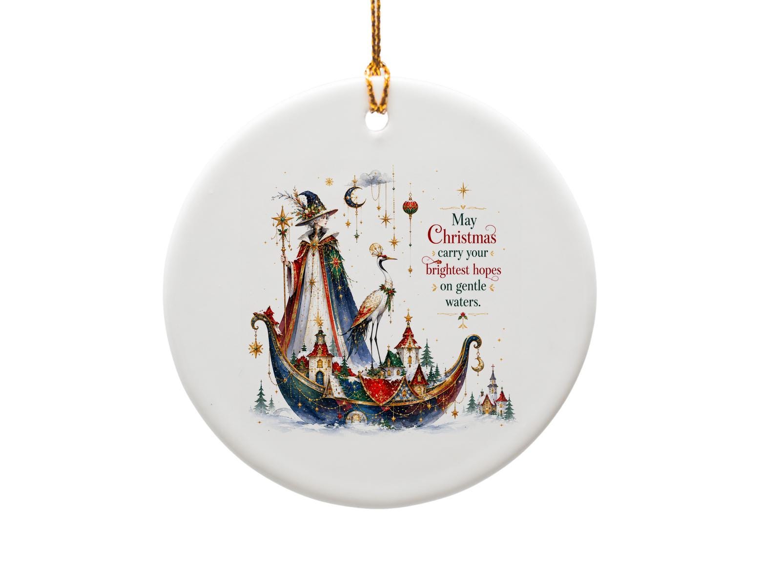May Christmas Carry Your Brightest Hopes Ornament Magical Holiday Decor Wizard Crane Christmas Ornament Festive Home Decor O1401