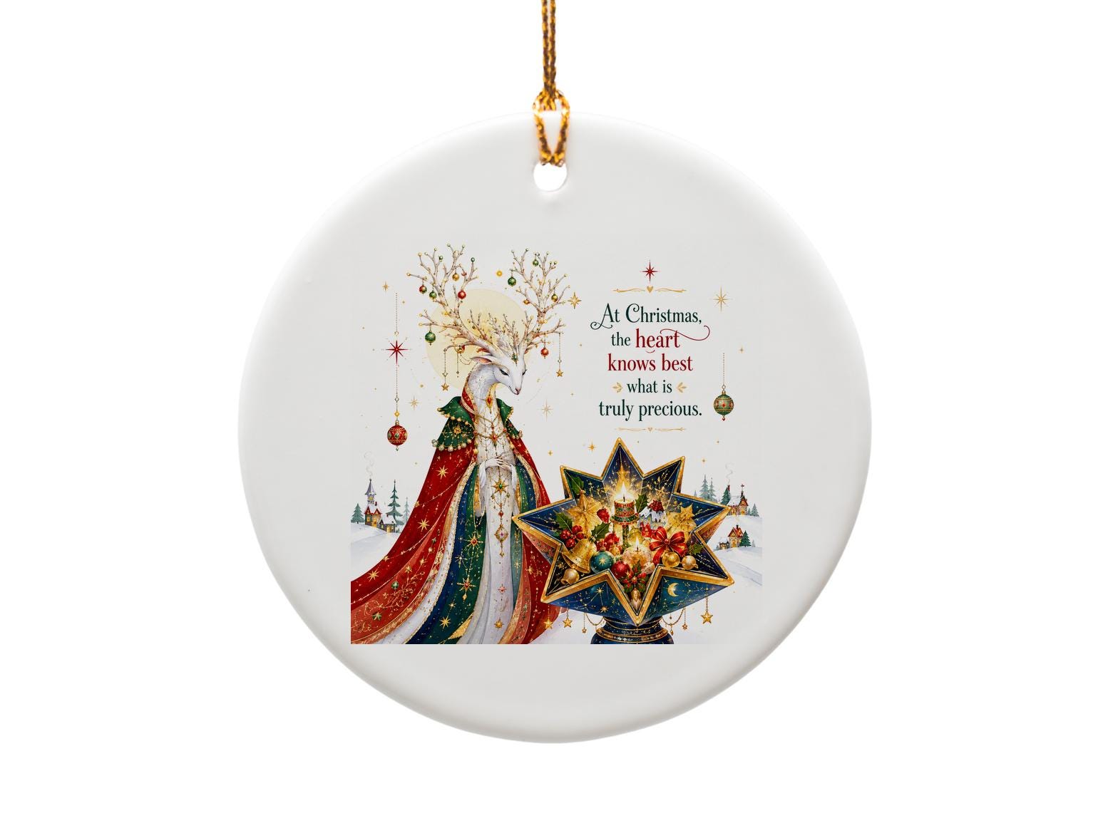 At Christmas, The Heart Knows Best What Is Truly Precious Christmas Ornament Festive Deer Holiday Decor Gift O1405