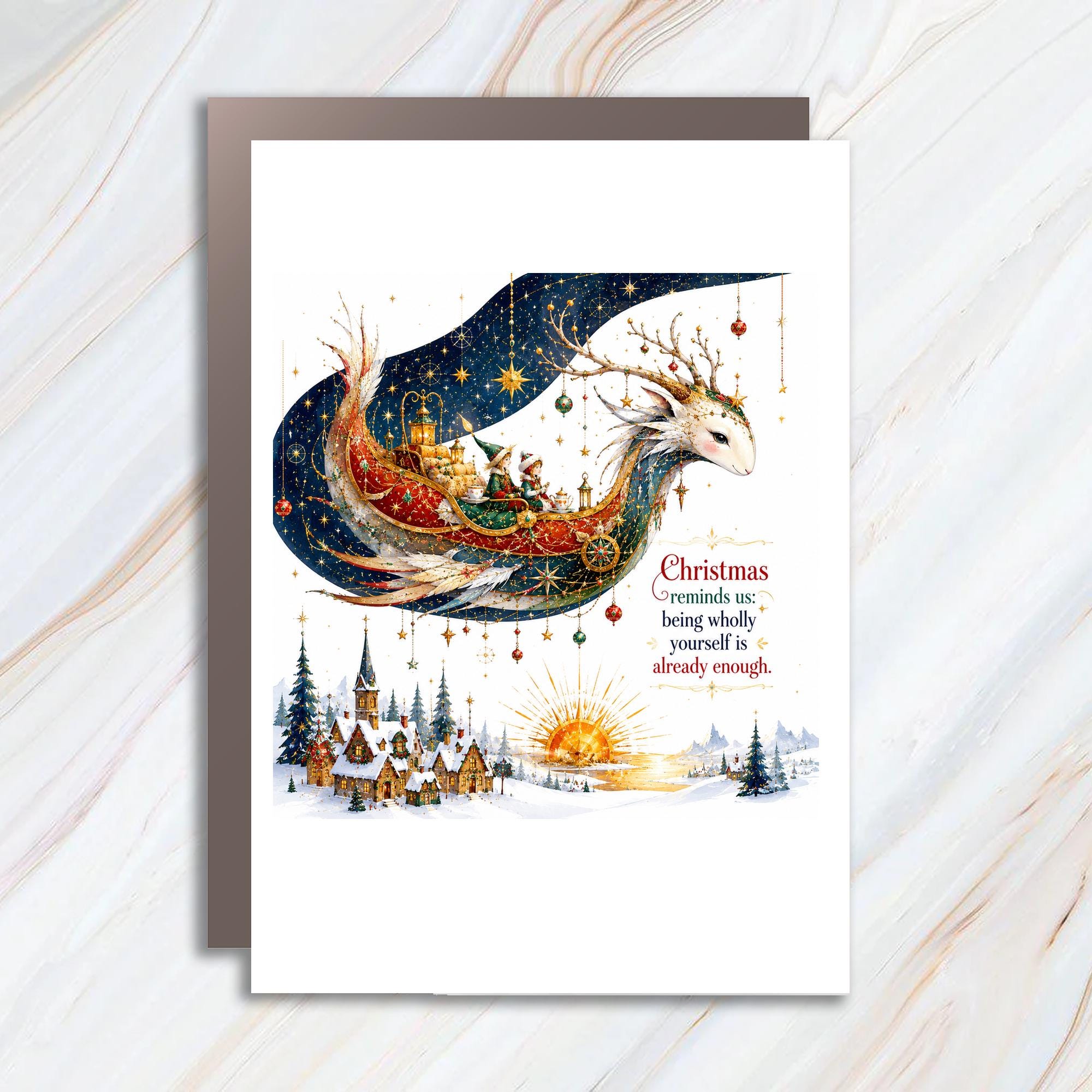 Christmas Reminds Us Being Wholly Yourself Is Already Enough Christmas Card Whimsical Holiday Greeting Card Festive Scene C1399