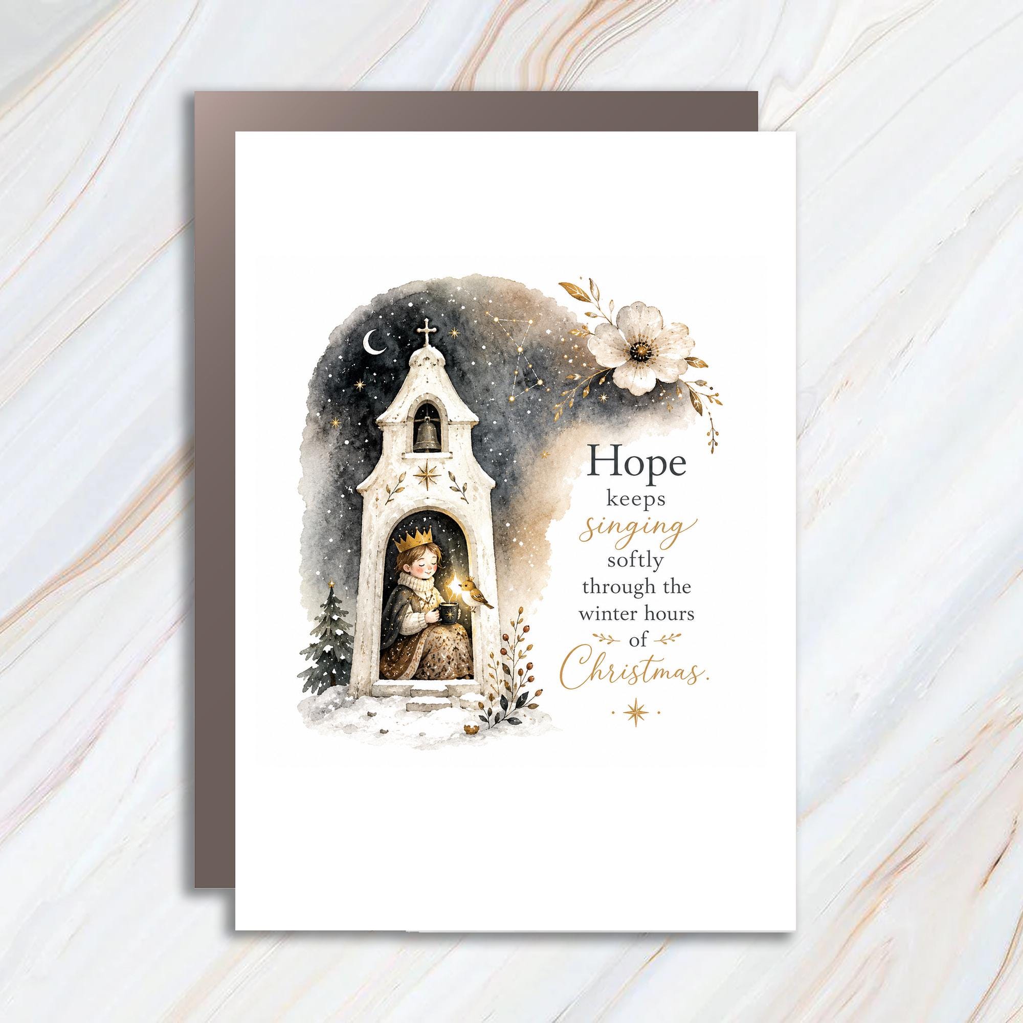 Hope Keeps Singing Softly Through The Winter Hours Of Christmas Card Holiday Greeting Card Winter Scene For Family C1411