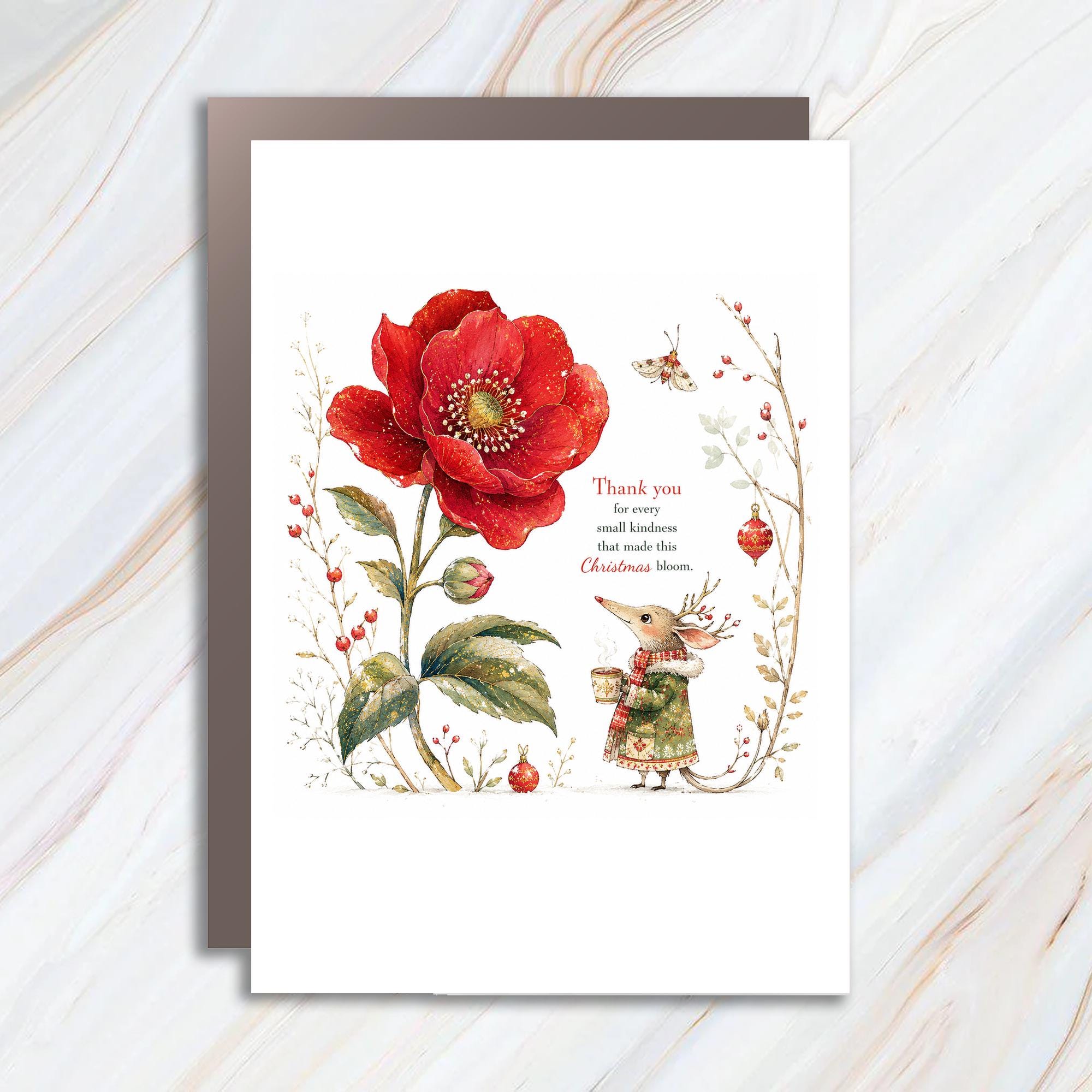 Thank You For Every Small Kindness That Made This Christmas Bloom Card Christmas Thank You Card Cute Mouse Floral C1414