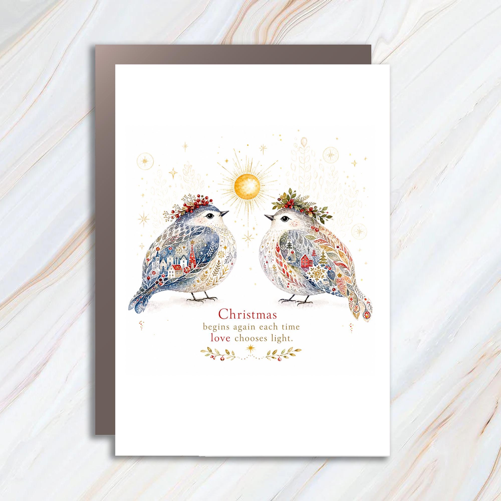 Christmas Begins Again Each Time Love Chooses Light Christmas Card Decorative Birds Holiday Greeting Card For Loved Ones C1415