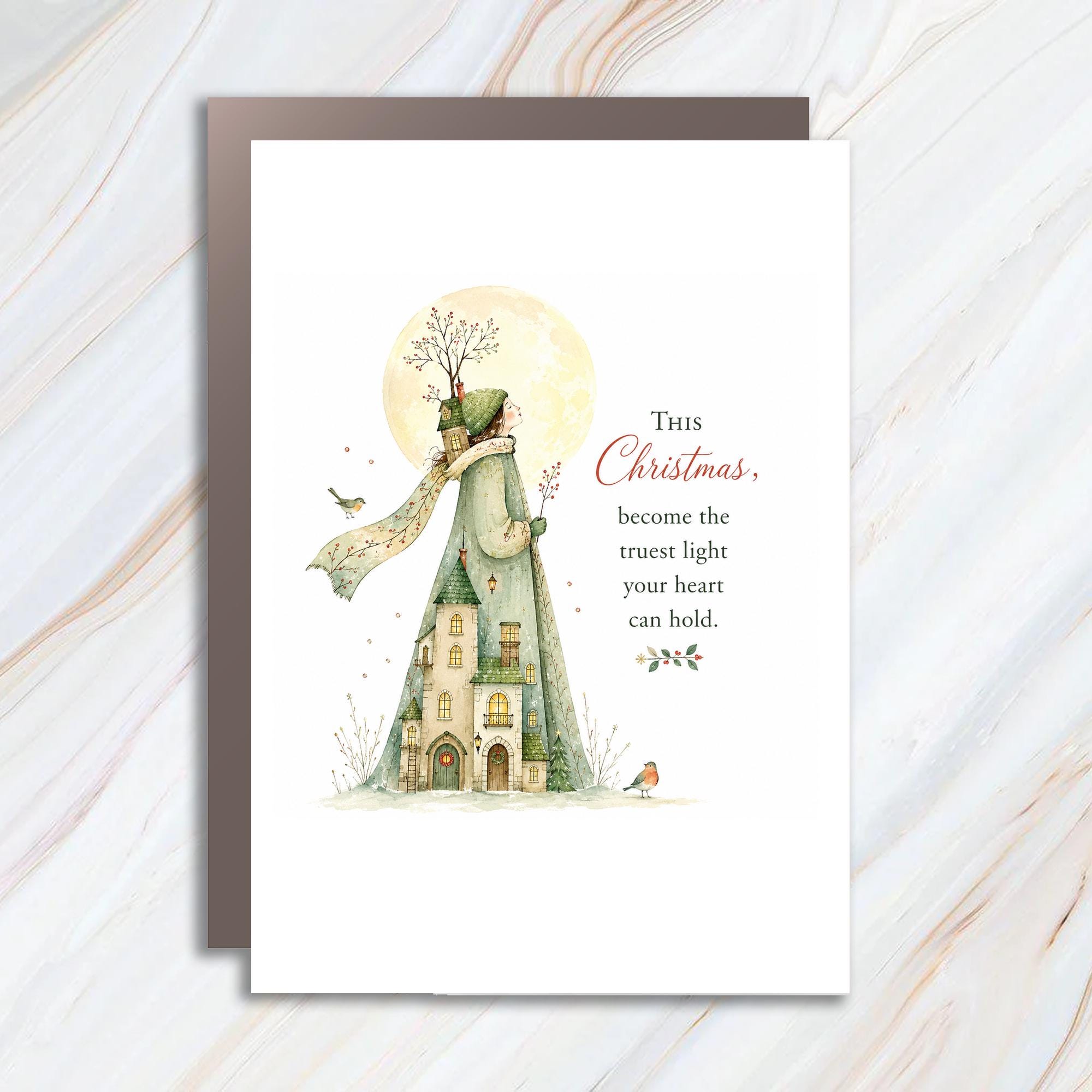 This Christmas, Become The Truest Light Your Heart Can Hold Christmas Card Whimsical Winter Scene Holiday Greeting Card C1416
