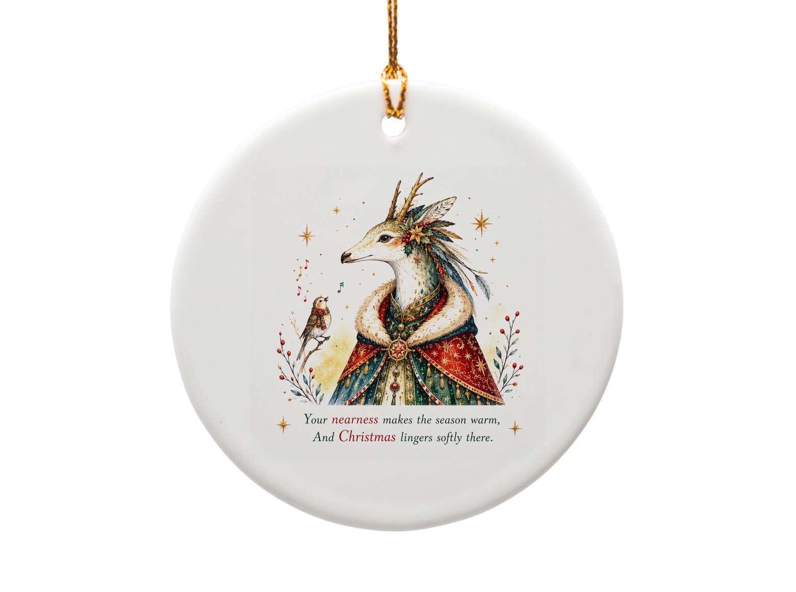 Your Nearness Makes The Season Warm Christmas Ornament Festive Deer With Bird Holiday Decor Winter Home Decoration O1384