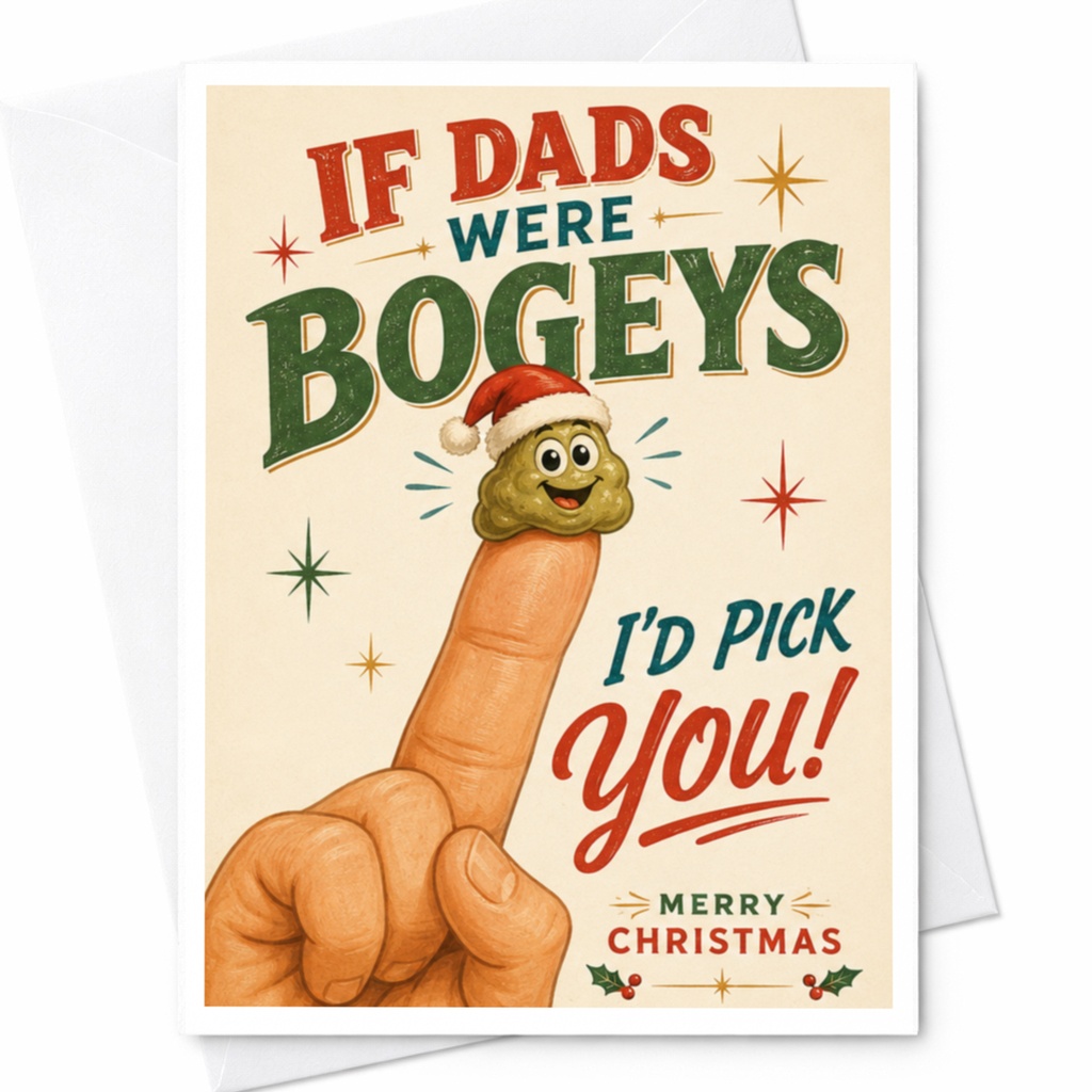 If Dads Were Bogeys I'd Pick You! Merry Christmas Funny Christmas Card Dad Holiday Greeting Cute Santa C6262