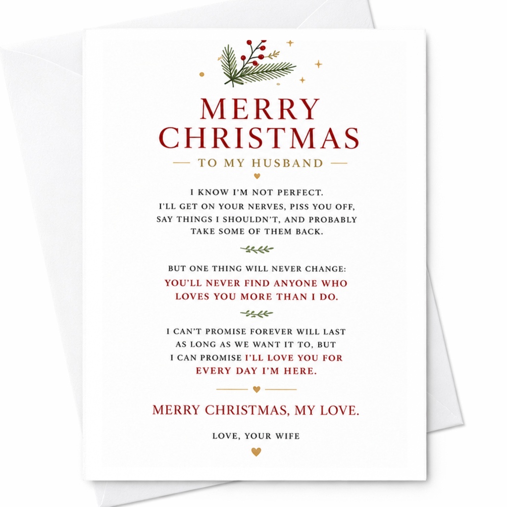 Merry Christmas To My Husband Christmas Card Romantic Holiday Greeting Card For Husband From Wife Love Card C6268