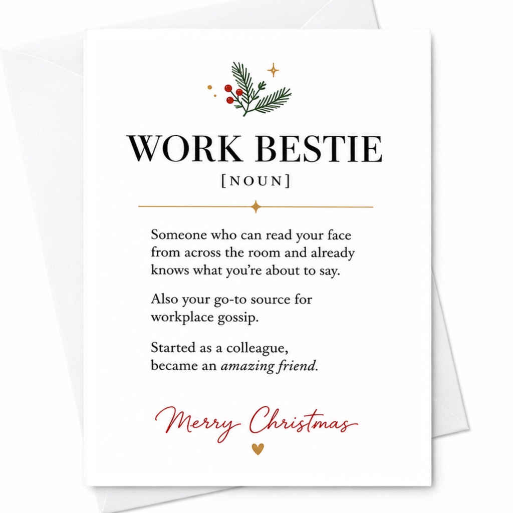 Work Bestie [noun] Merry Christmas Card Funny Holiday Greeting Card For Colleague Work Friend Office Xmas Card C6270