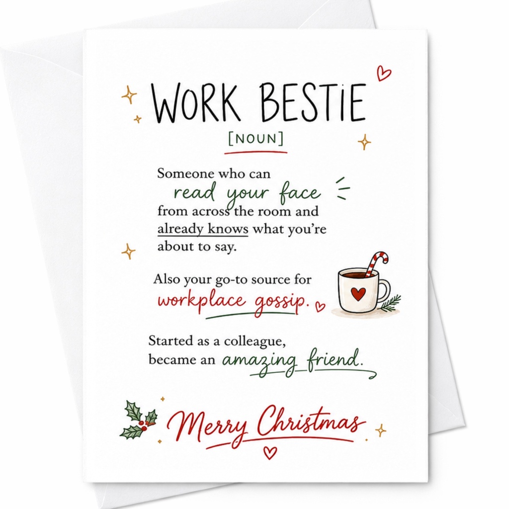 Work Bestie [noun] Merry Christmas Card Funny Work Friend Holiday Greeting Card For Colleague Office Xmas Card C6271