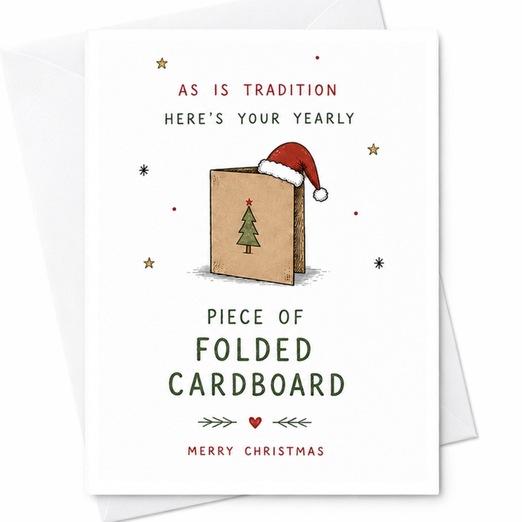 As Is Tradition Here's Your Yearly Piece Of Folded Cardboard Merry Christmas Funny Christmas Card Santa Hat Holiday C6282