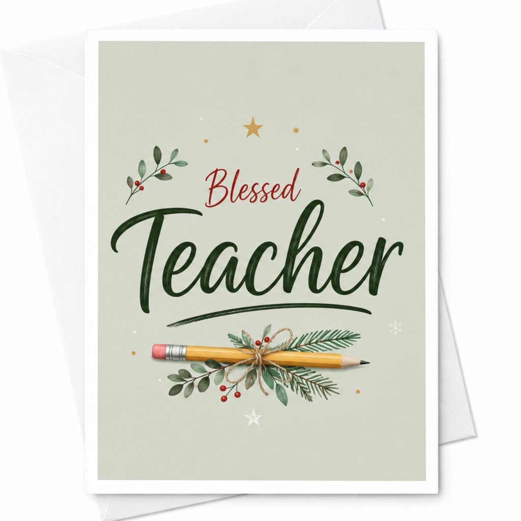 Blessed Teacher Appreciation Card Thank You Greeting Card For Teacher Holiday Card With Pencil And Foliage C6286