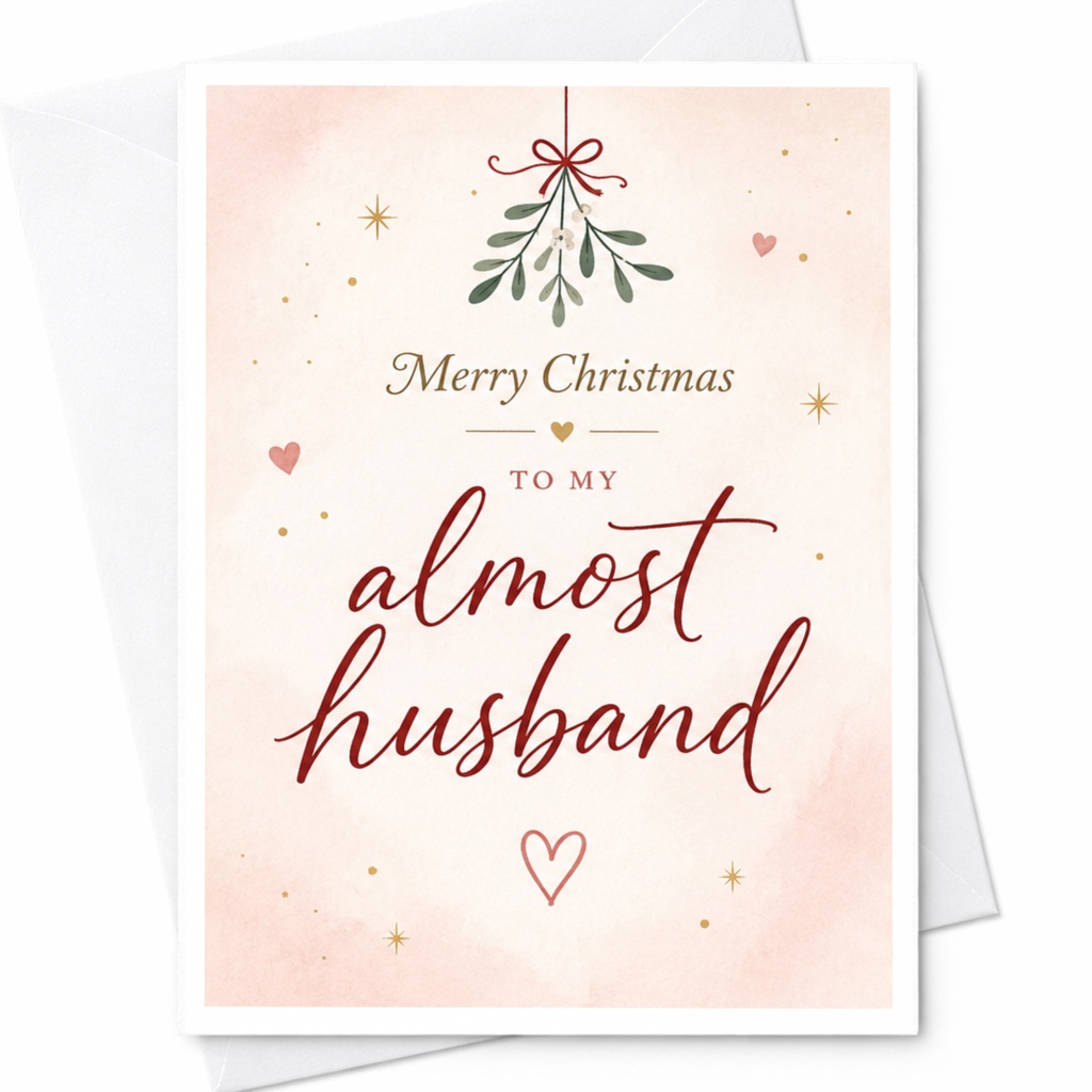 Merry Christmas To My Almost Husband Romantic Christmas Card For Fiance Cute Holiday Greeting Card With Mistletoe Hearts C6287