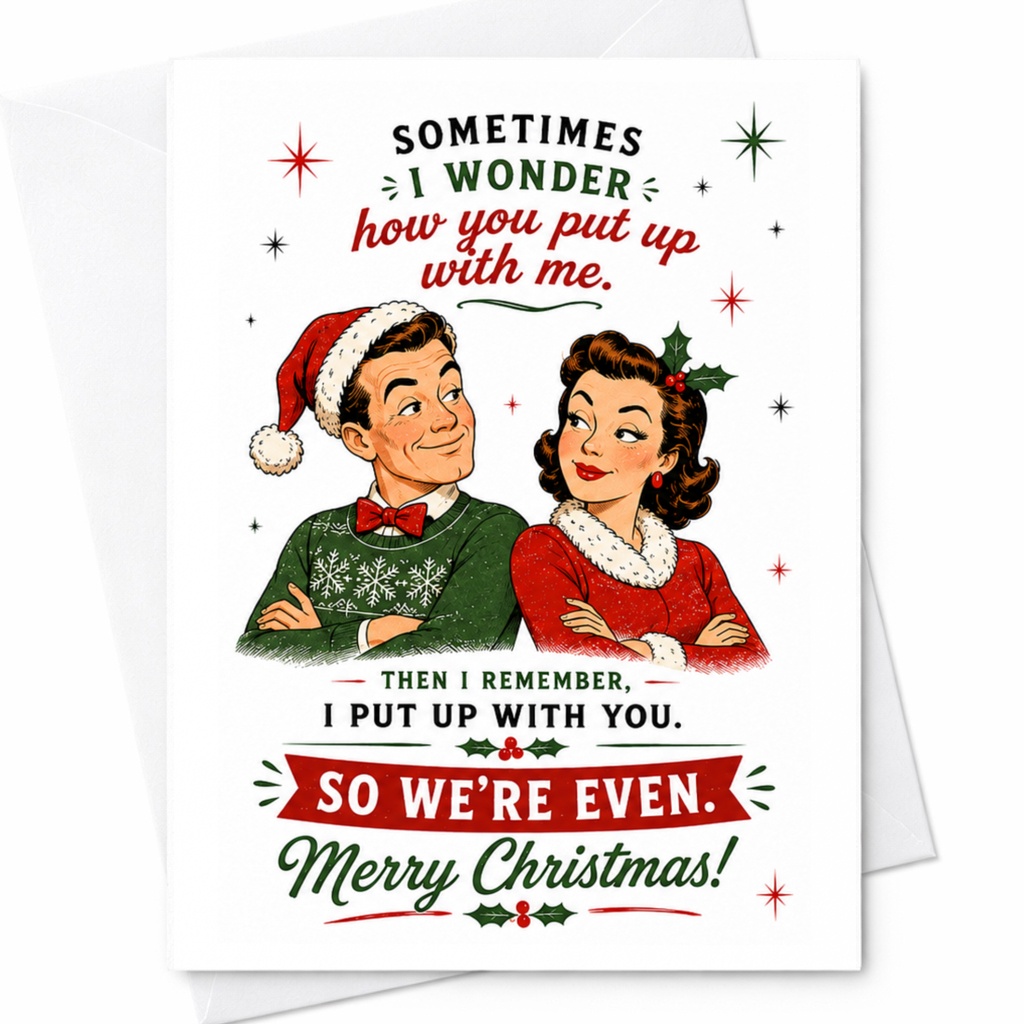 Sometimes I Wonder How You Put Up With Me Christmas Card Funny Retro Couple Holiday Greeting Card For Him Her Cute Festive C6304