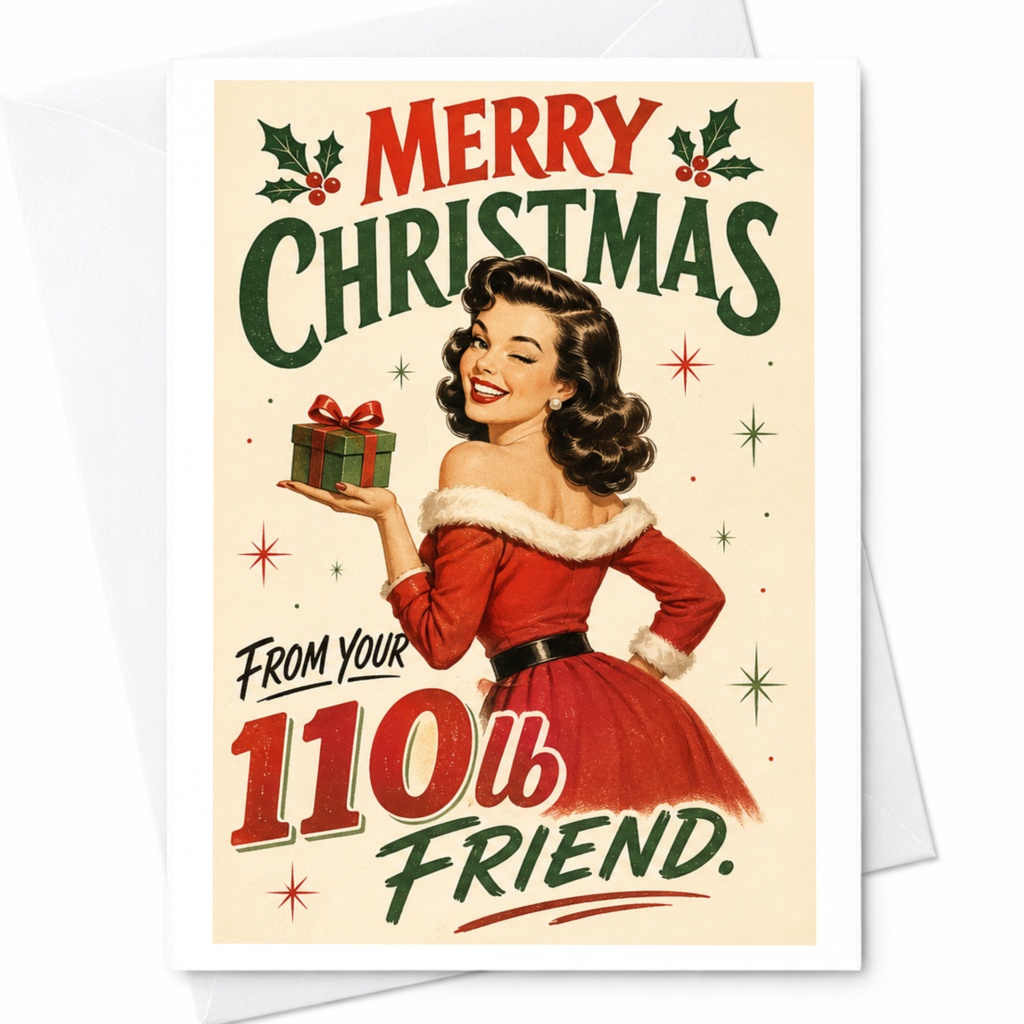 Merry Christmas From Your 110 Lb Friend Retro Christmas Card Funny Holiday Greeting Card For Friend Vintage Style C6307