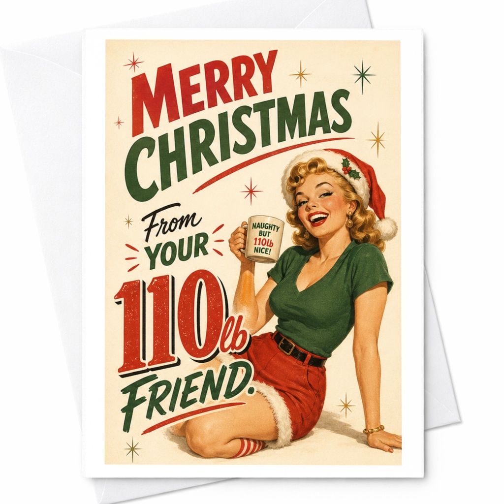 Merry Christmas From Your 110 Lb Friend Vintage Christmas Card Retro Pin-Up Holiday Greeting Card Funny Xmas Card For Friend C6308