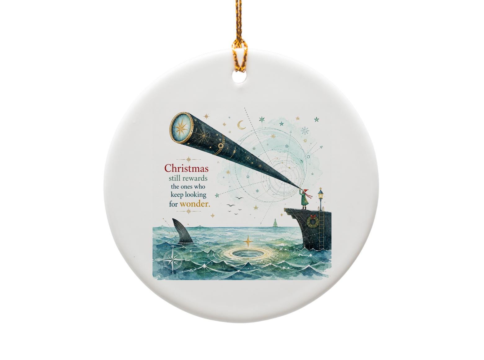 Christmas Still Rewards Ornament Holiday Decor Telescope Ocean Scene Christmas Gift Inspirational Quote Ornament O1409