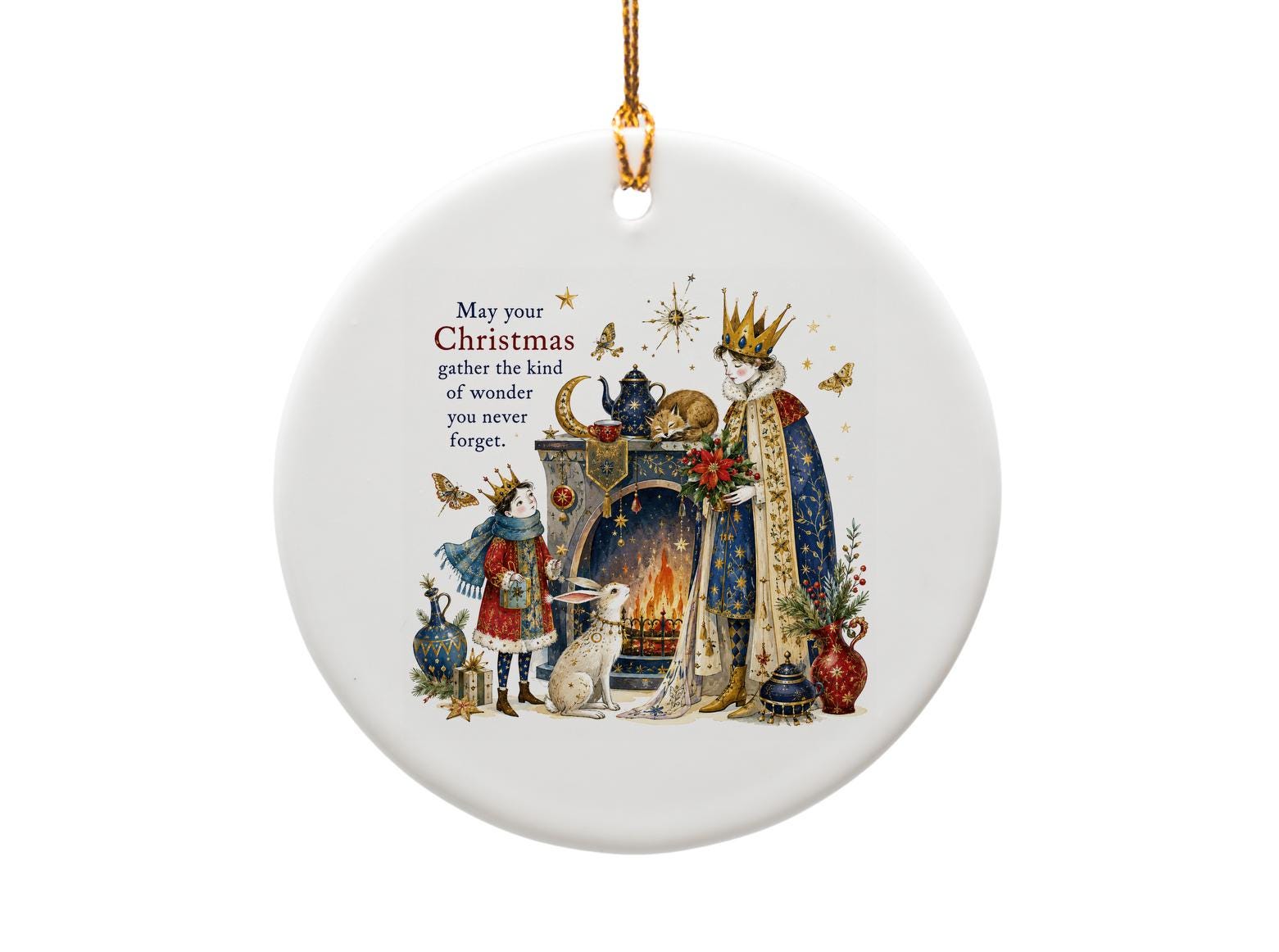 May Your Christmas Gather Wonder Ornament Royal Holiday Scene Christmas Decor Festive Fireplace Art Collectible Gift O1410
