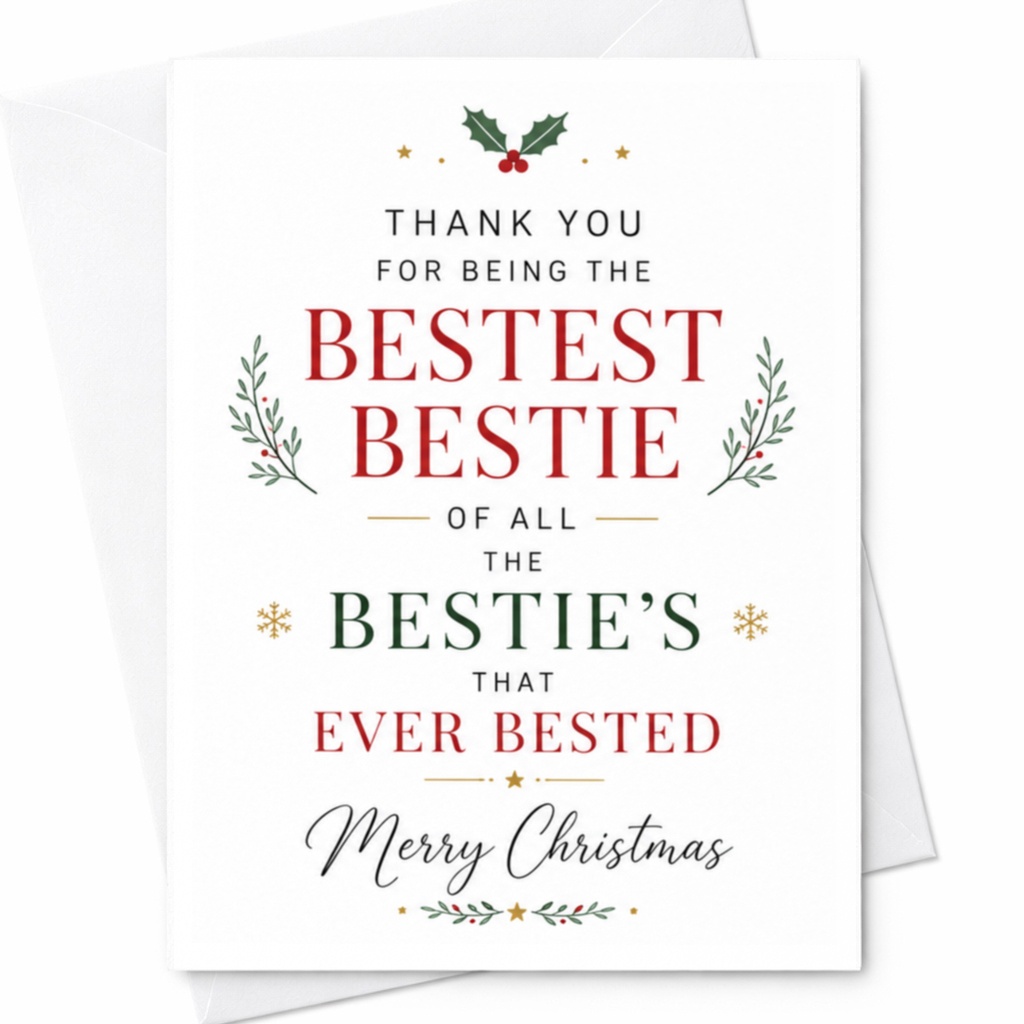 Thank You For Being The Bestest Bestie Christmas Card For Friend Festive Holiday Greeting Card Cute Best Friend Xmas Card C6319