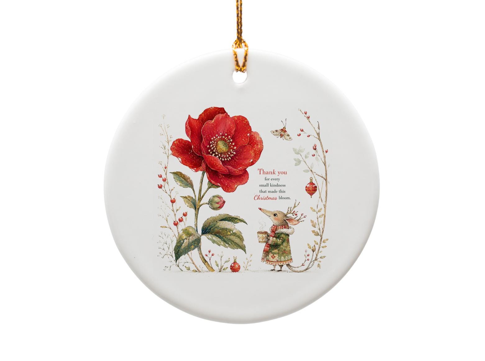 Thank You For Every Small Kindness Christmas Ornament Cute Mouse Floral Holiday Decor Gift For Friend Office Desk Decoration O1414
