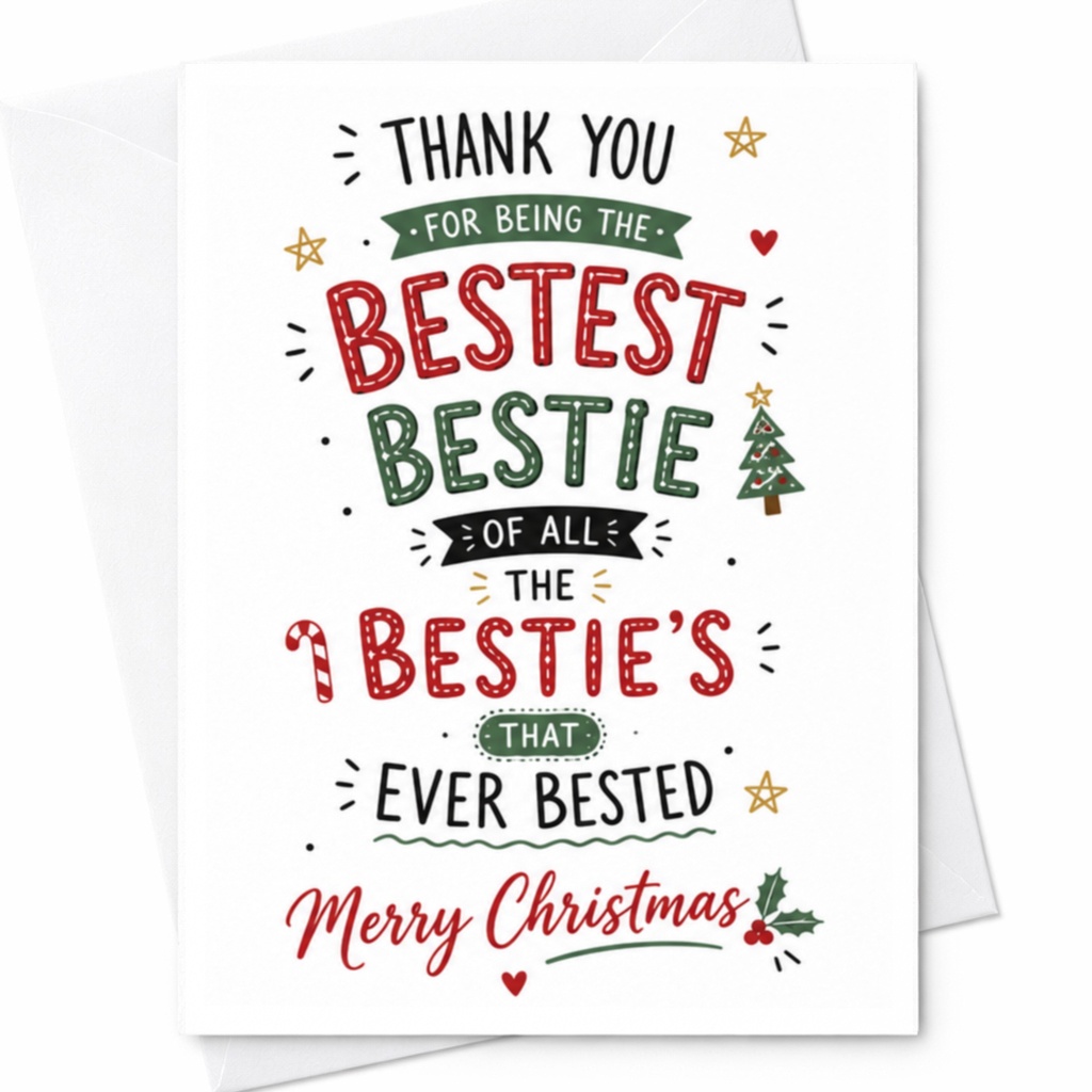 Thank You For Being The Bestest Bestie Of All The Bestie's That Ever Bested Merry Christmas Card For Friend Festive Holiday C6320