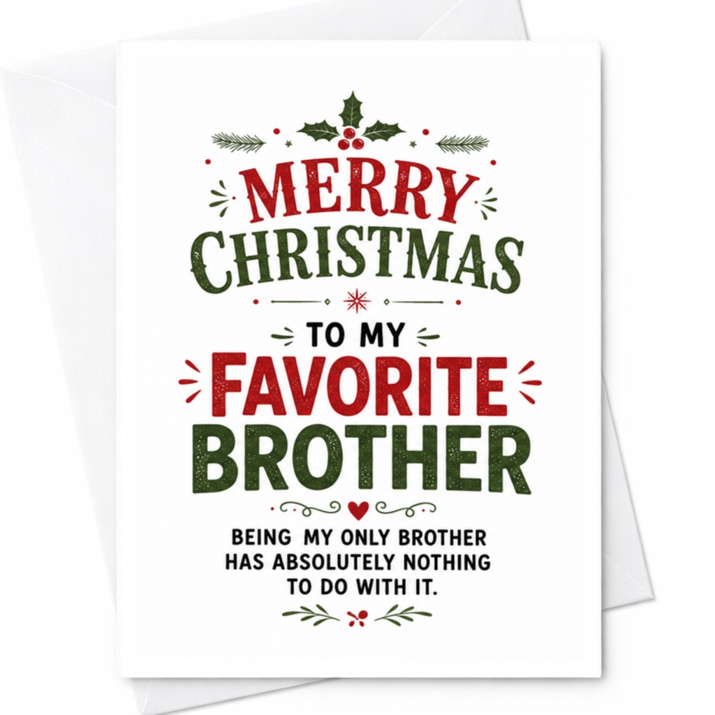 Merry Christmas To My Favorite Brother Funny Christmas Card For Brother Holiday Greeting Card From Sibling C6321