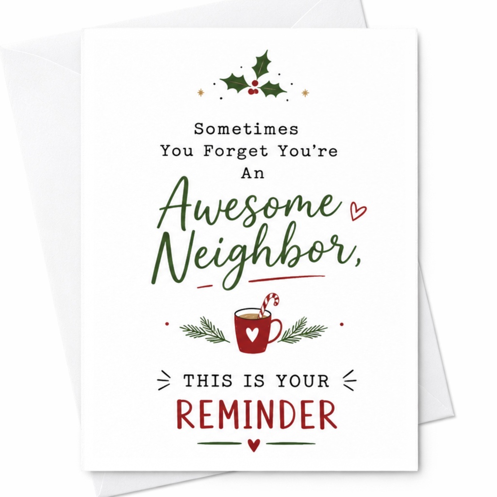 Sometimes You Forget You're An Awesome Neighbor, This Is Your Reminder Christmas Card Holiday Greeting For Neighbor Cute Festive C C6328